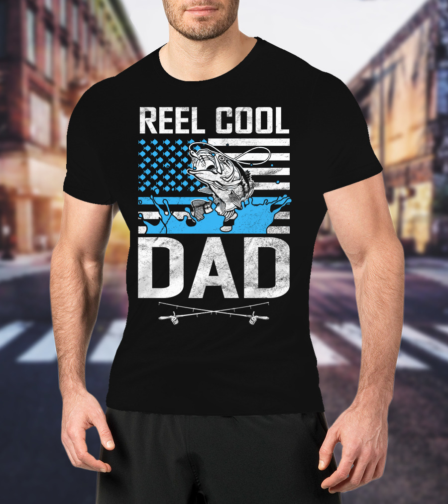 Reel Cool Dad American Flag Fish T-Shirt
