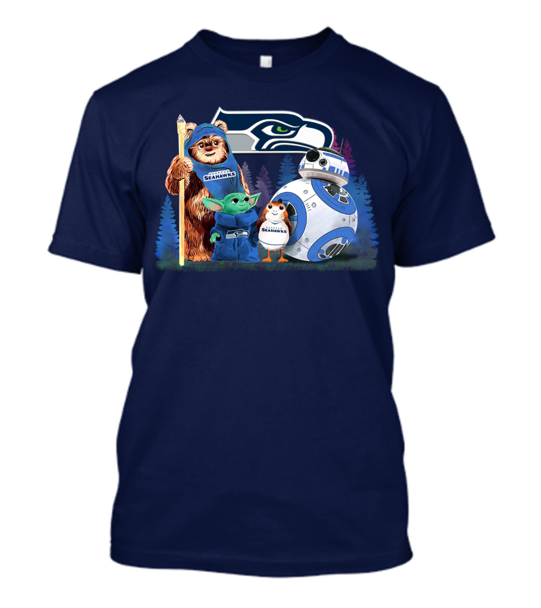 Star Wars Seahawks Ewok Baby Yoda BB-8 Porg Team T-Shirt