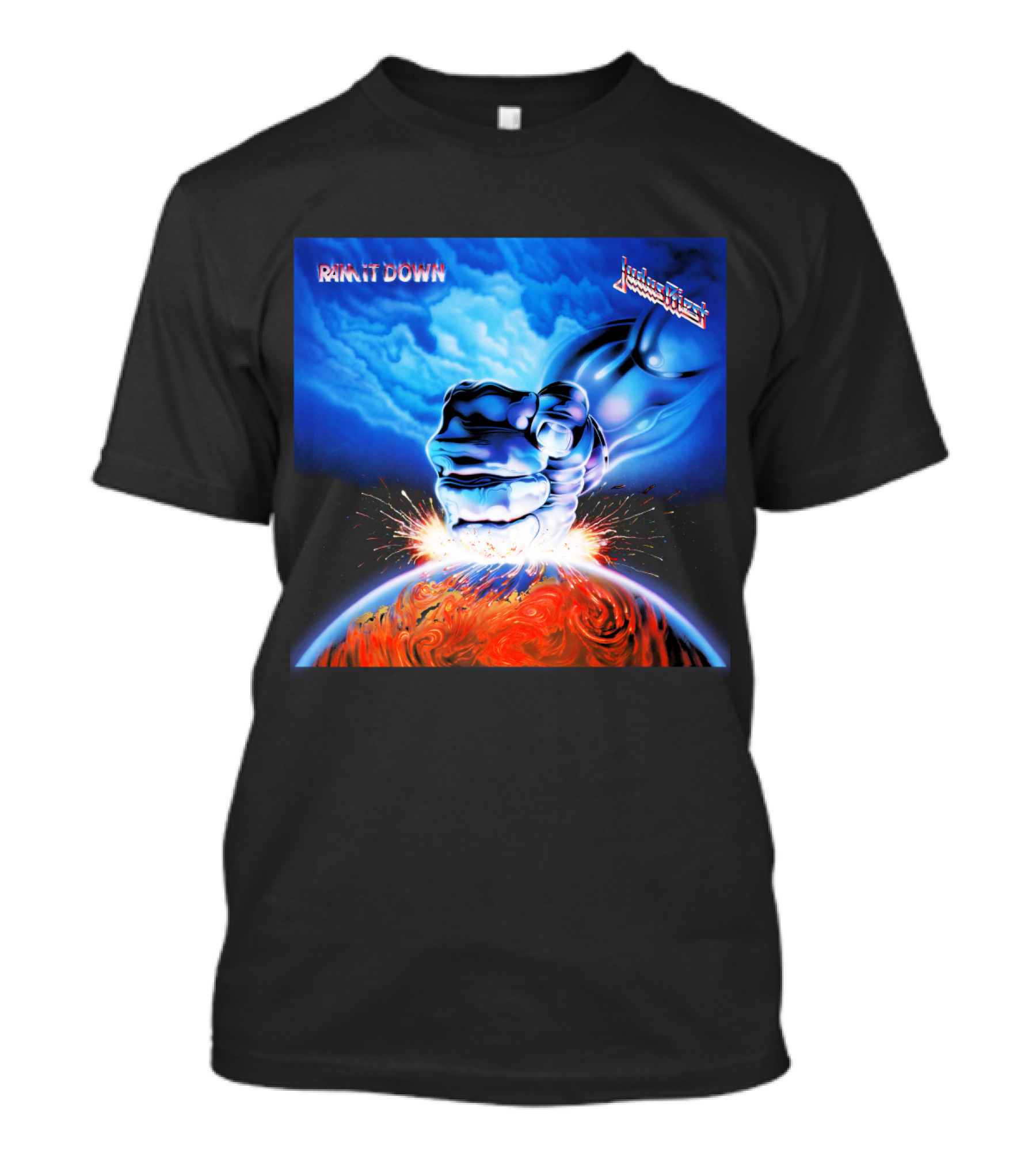 Judas Priest Ram It Down Album Cover Fiery Earth Fist Explosion T-Shirt