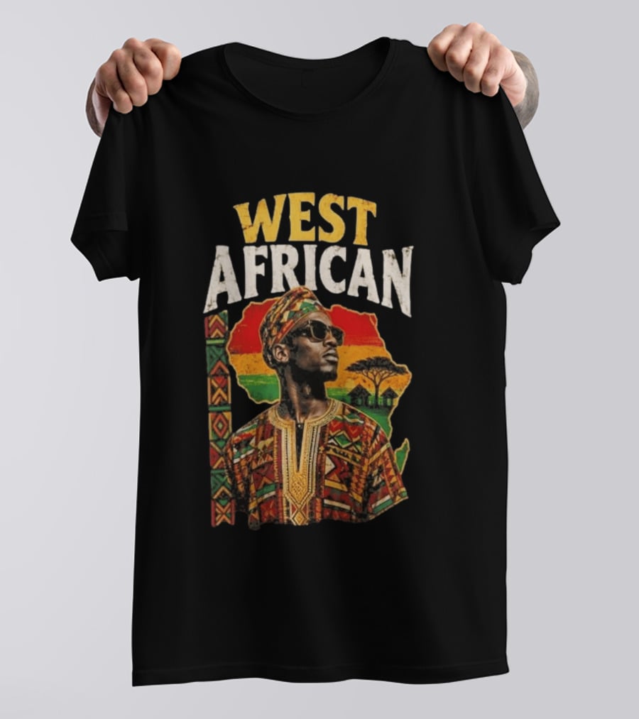 West African Traditional Attire With African Map And Sunset T-Shirt