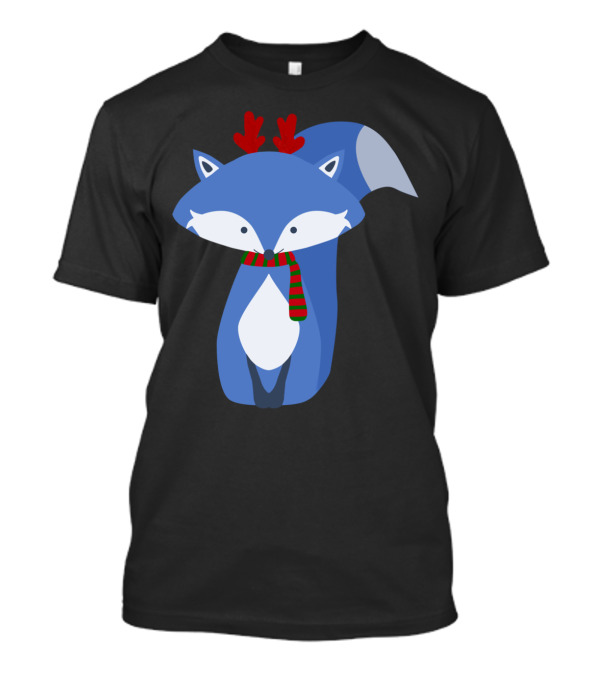 Cute Fox Antlers Red Green Scarf Winter Holiday T-Shirt