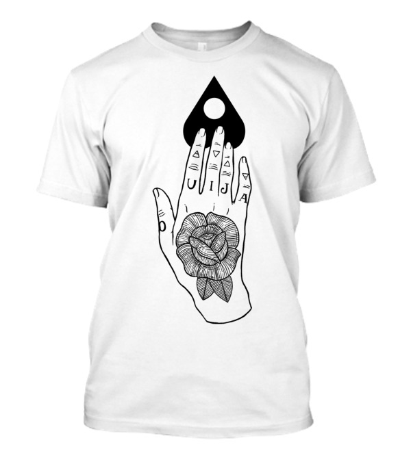 Ouija Hand With Rose Tattoo And Planchette Symbols T-Shirt
