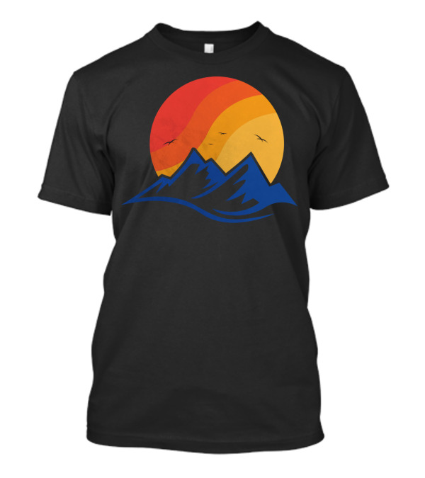 Sunset Mountain Vibrant Horizon With Birds Over Peaks T-Shirt
