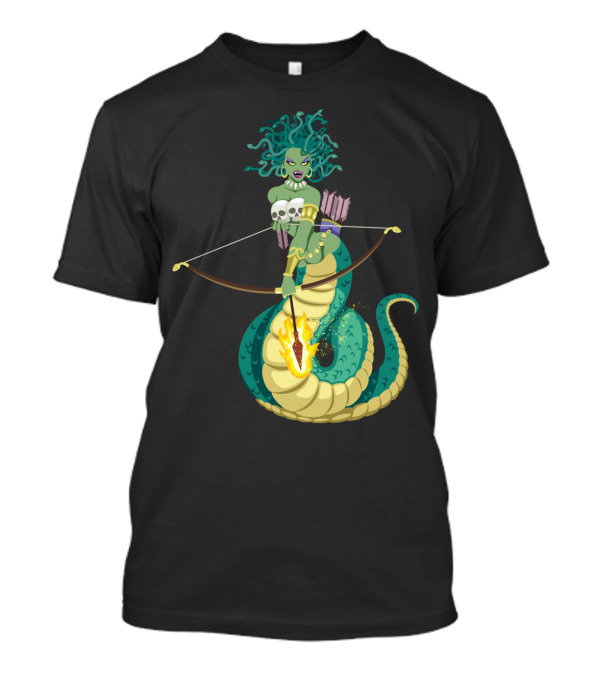 Medusa Mythical Archer With Serpent Tail And Flaming Arrow T-Shirt