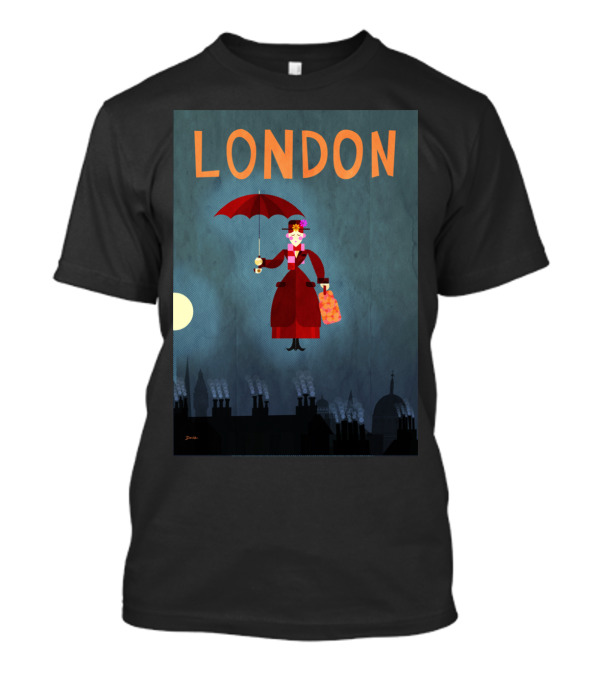 LONDON Poppins Umbrella Over Rooftops T-Shirt