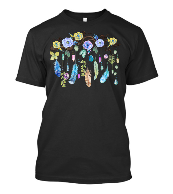 Wild Wood Roses Twisted Branches Feathers Crystals Garland T-Shirt
