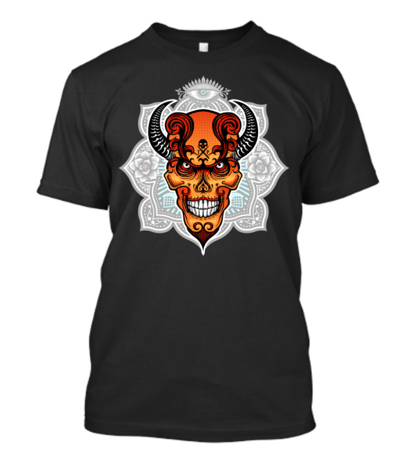 Poppy Demon Skull With Horns Mandala Eye Roses T-Shirt