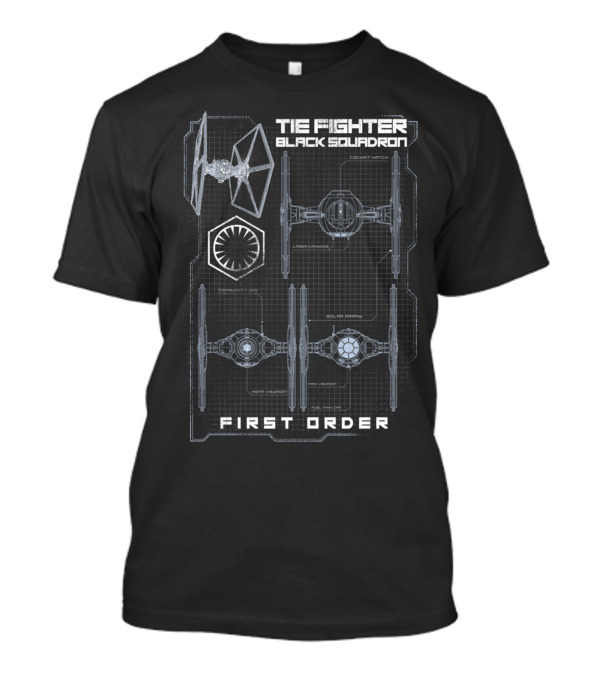 Tie Fighter Black Squadron First Order Cockpit Hatch Laser Cannons Solar Array Sienar Fleet Systems T-Shirt