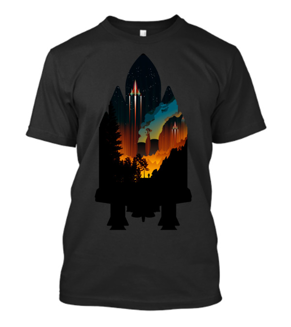 Fire In The Sky UFO Encounter Under Starry Night Forest T-Shirt