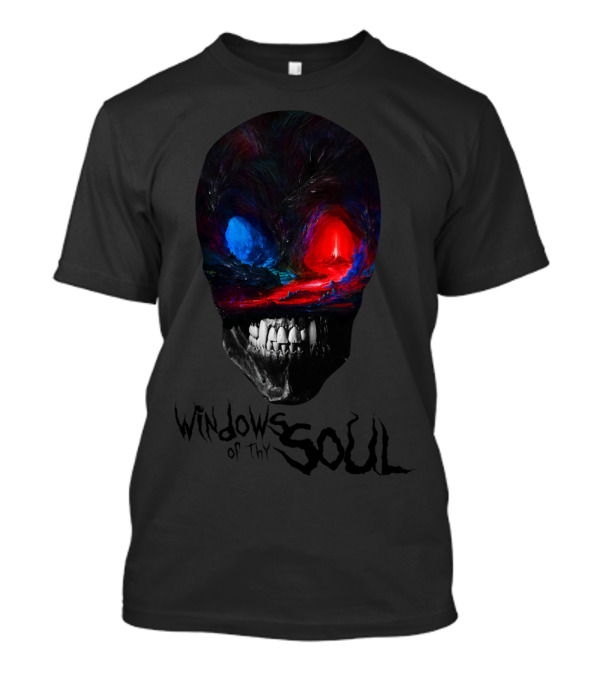 Windows Of Thy Soul Skull With Red And Blue Eyes T-Shirt