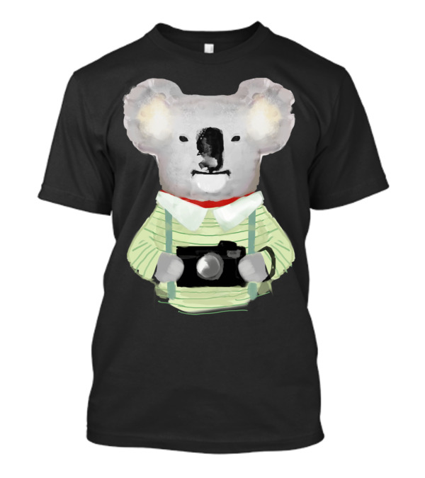 Watercolor Koala Bear In Striped Clothes With Camera T-Shirt