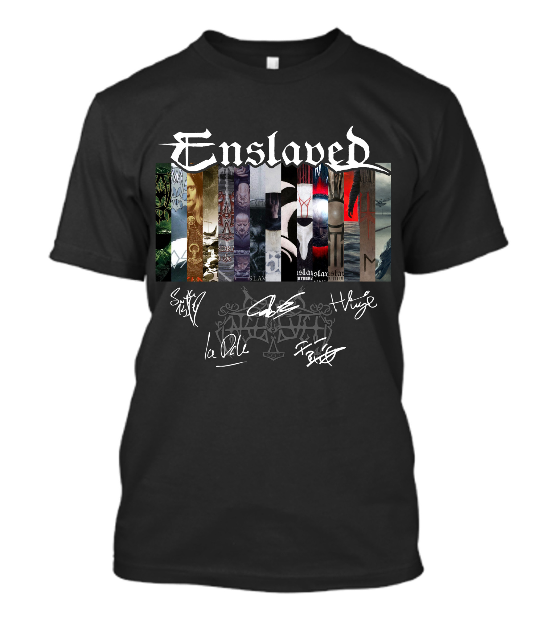 Enslaved Album Covers With Band Signatures T-Shirt