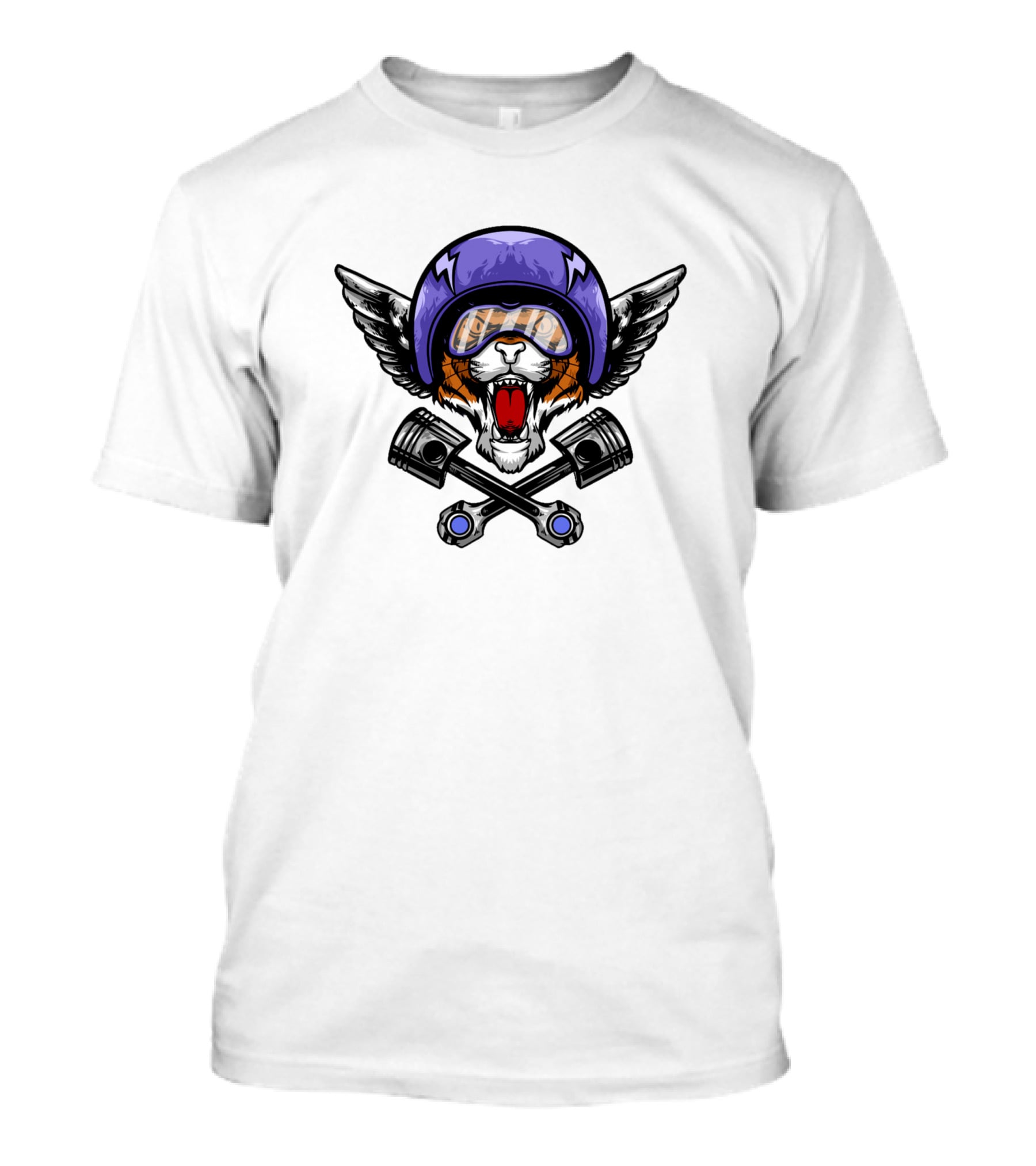 Auman Tiger 1443279 Winged Helmet Tiger With Goggles And Crossed Pistons T-Shirt