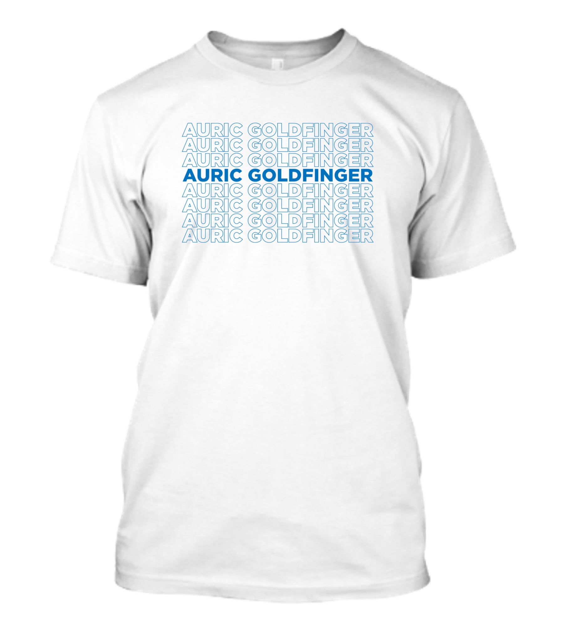 Auric Goldfinger 1577182 Repeated Blue Text T-Shirt