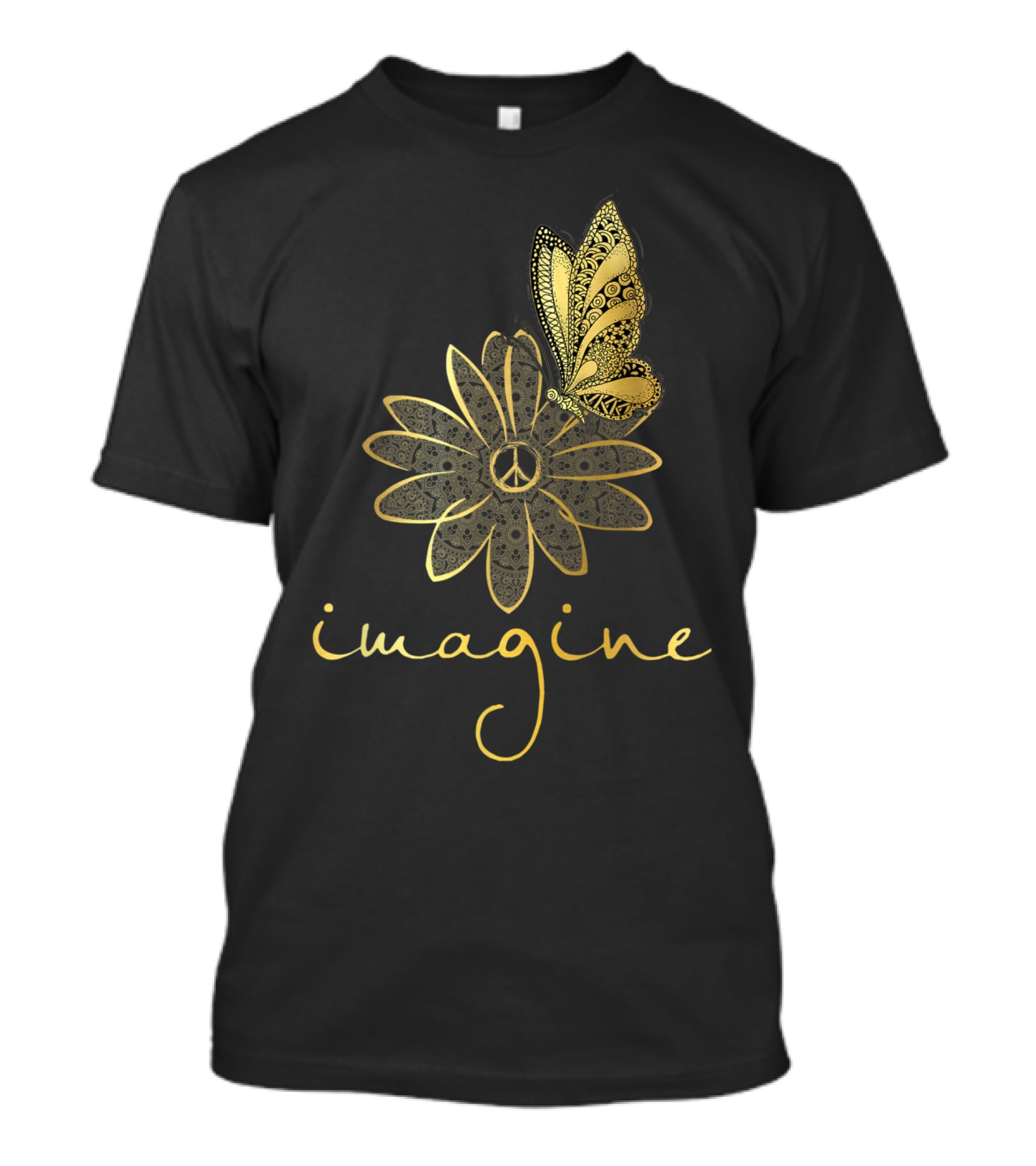Imagine Flower Butterfly Peace Mandala T-Shirt