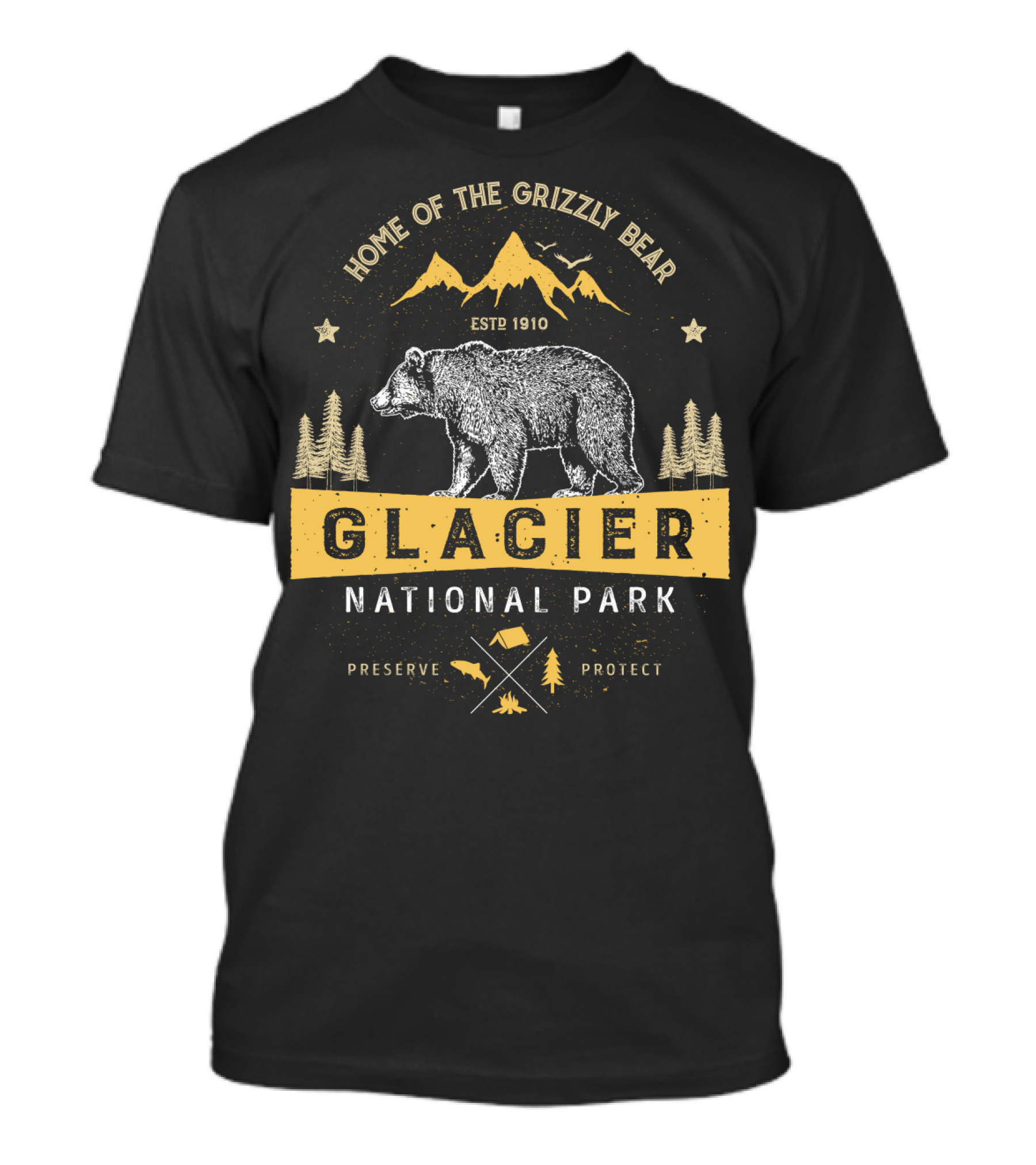 Home Of The Grizzly Bear Glacier National Park ESTP 1910 Preserve Protect Vintage Montana Bear T-Shirt