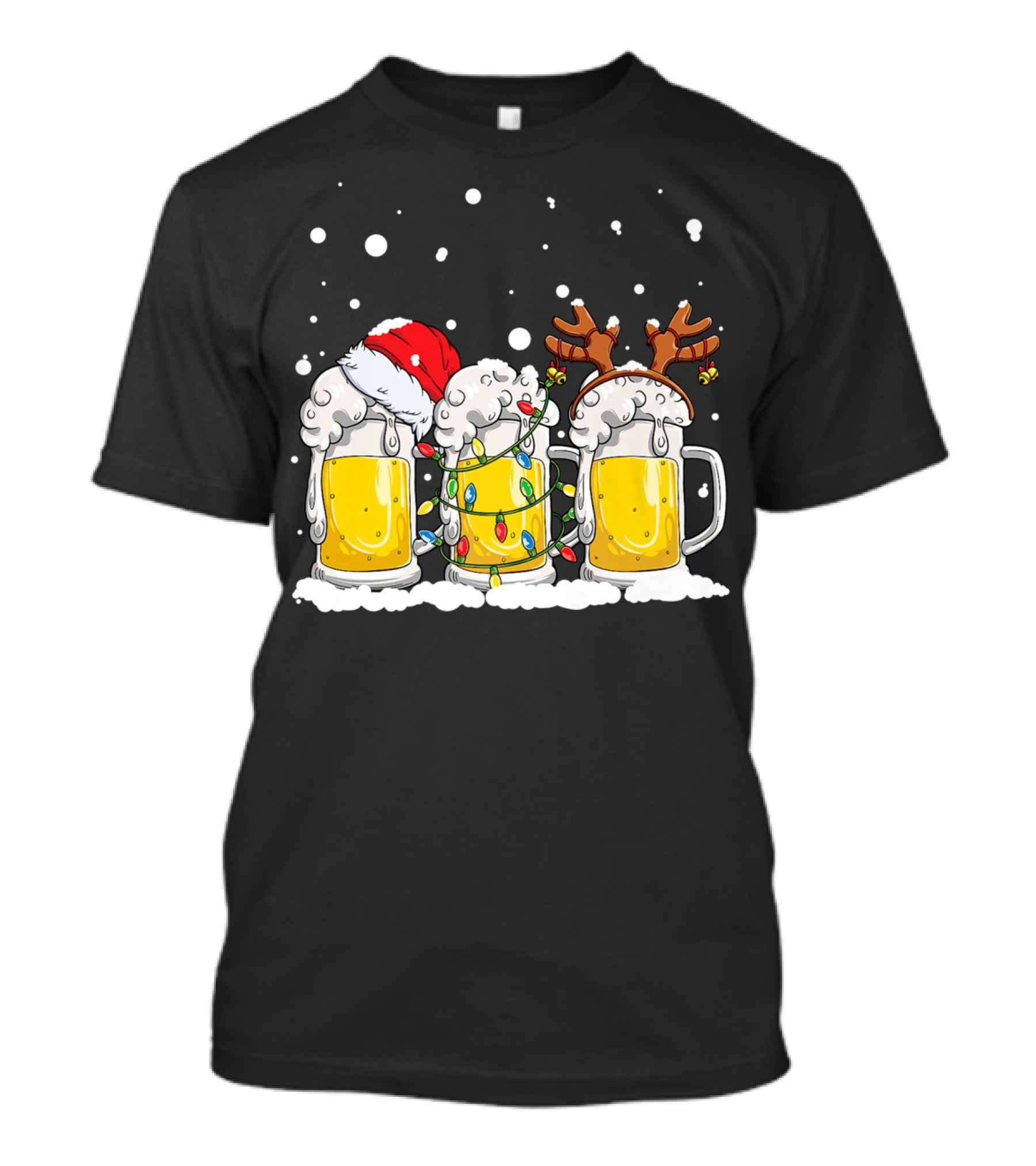 Beer Santa Christmas Lights Reinbeer Holiday Cheers T-Shirt