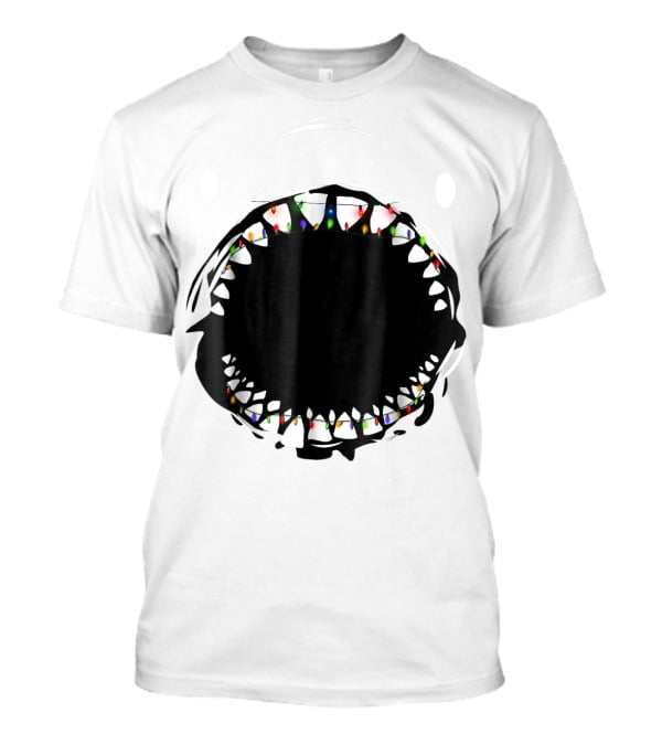 Shark Face With Christmas Lights Xmas Shark T-Shirt
