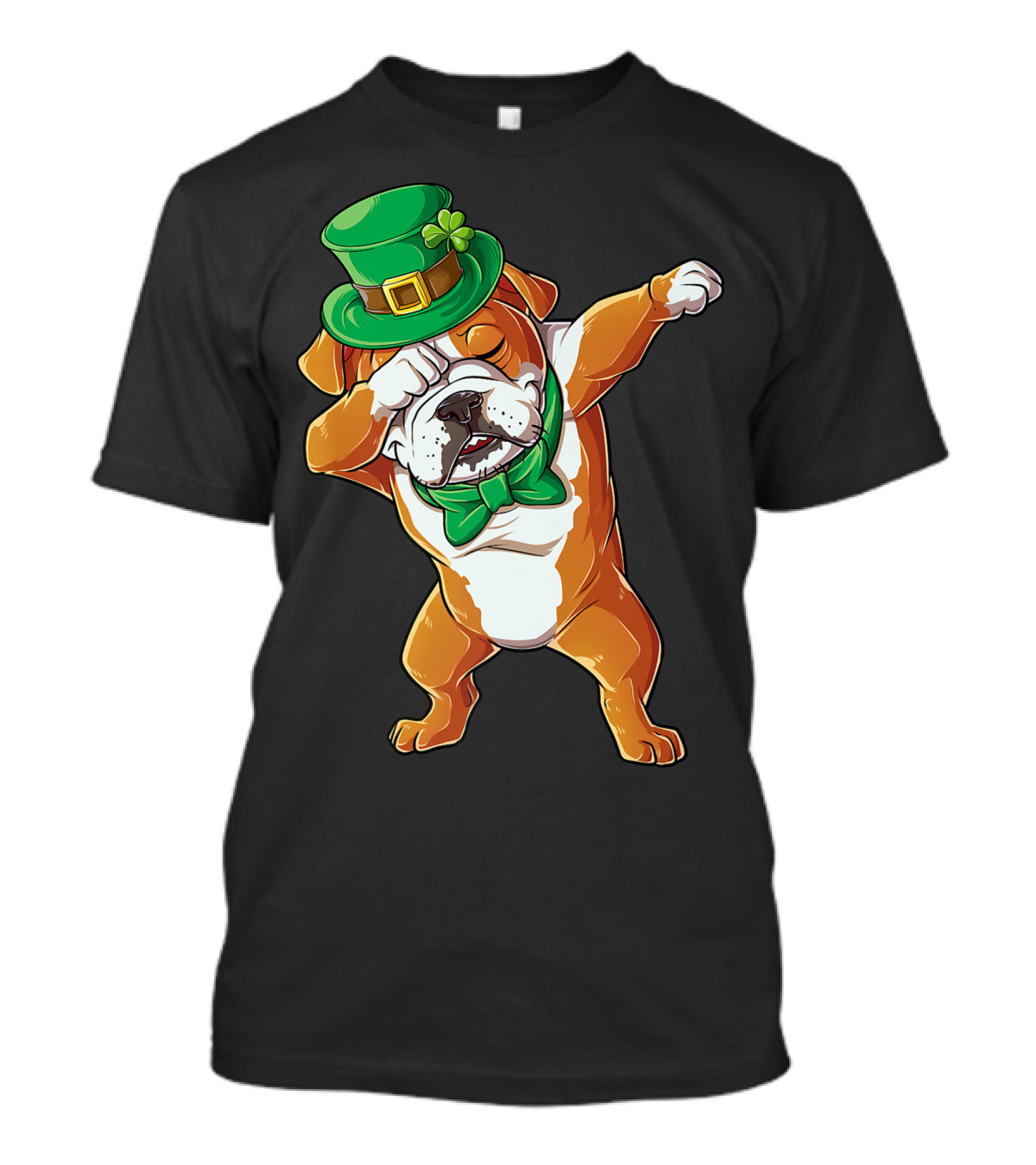 Dabbing English Bulldog St Patricks Day Leprechaun Hat Bow Tie T-Shirt