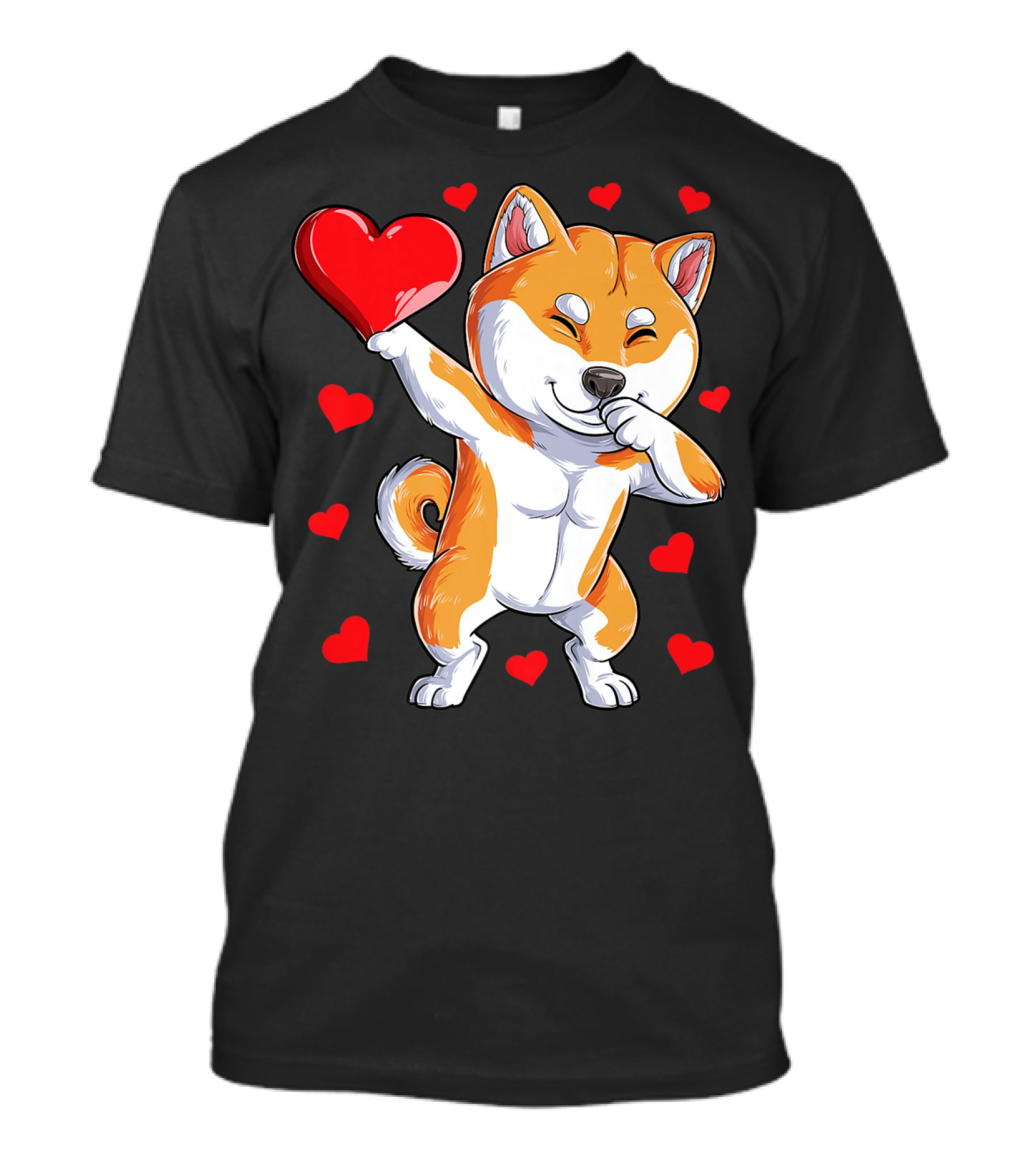 Dabbing Shiba Inu Holding Heart Valentines Day Dog Lover Boys T-Shirt