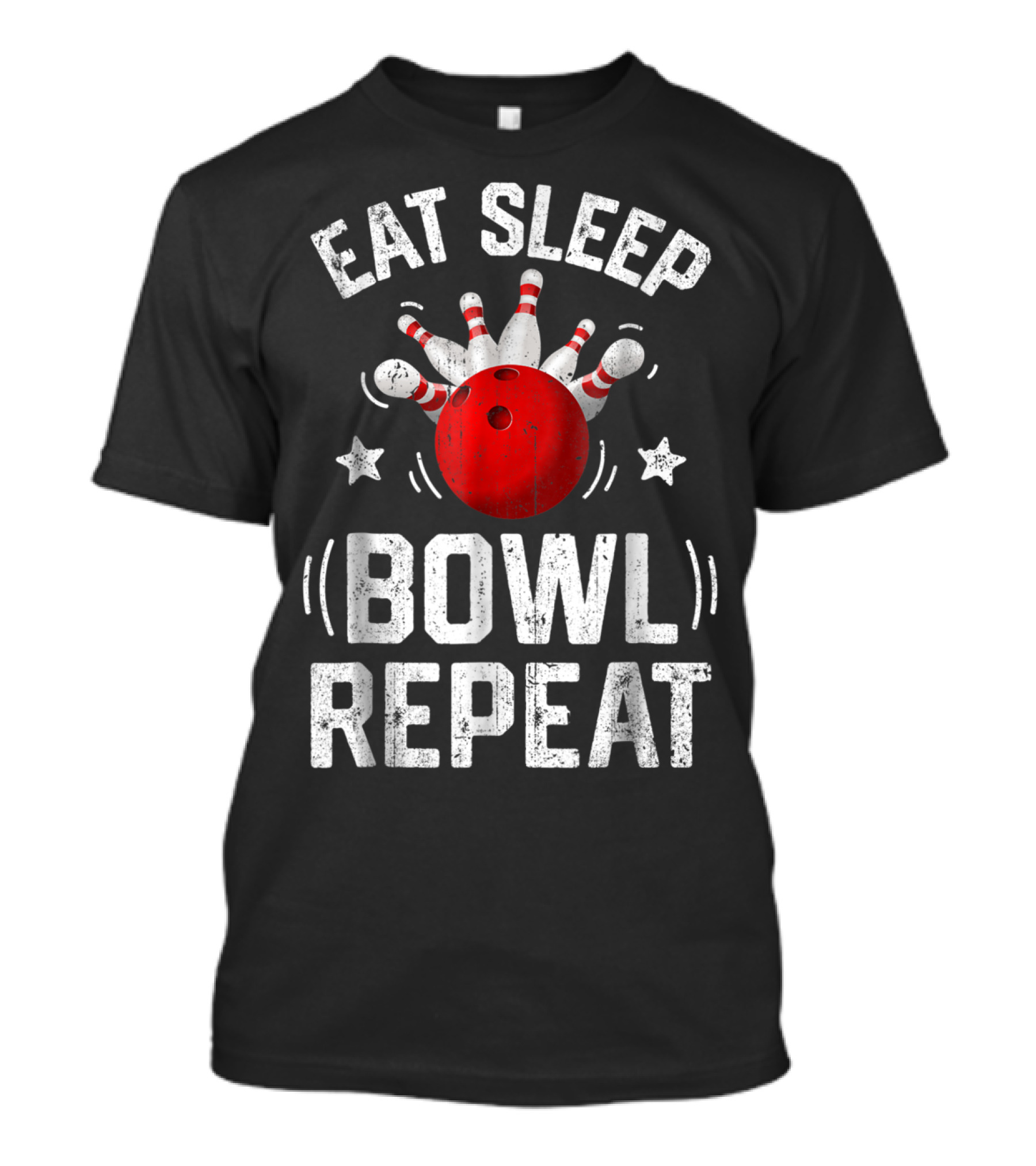 Eat Sleep Bowl Repeat Bowling Pins Stars Bowling Ball T-Shirt
