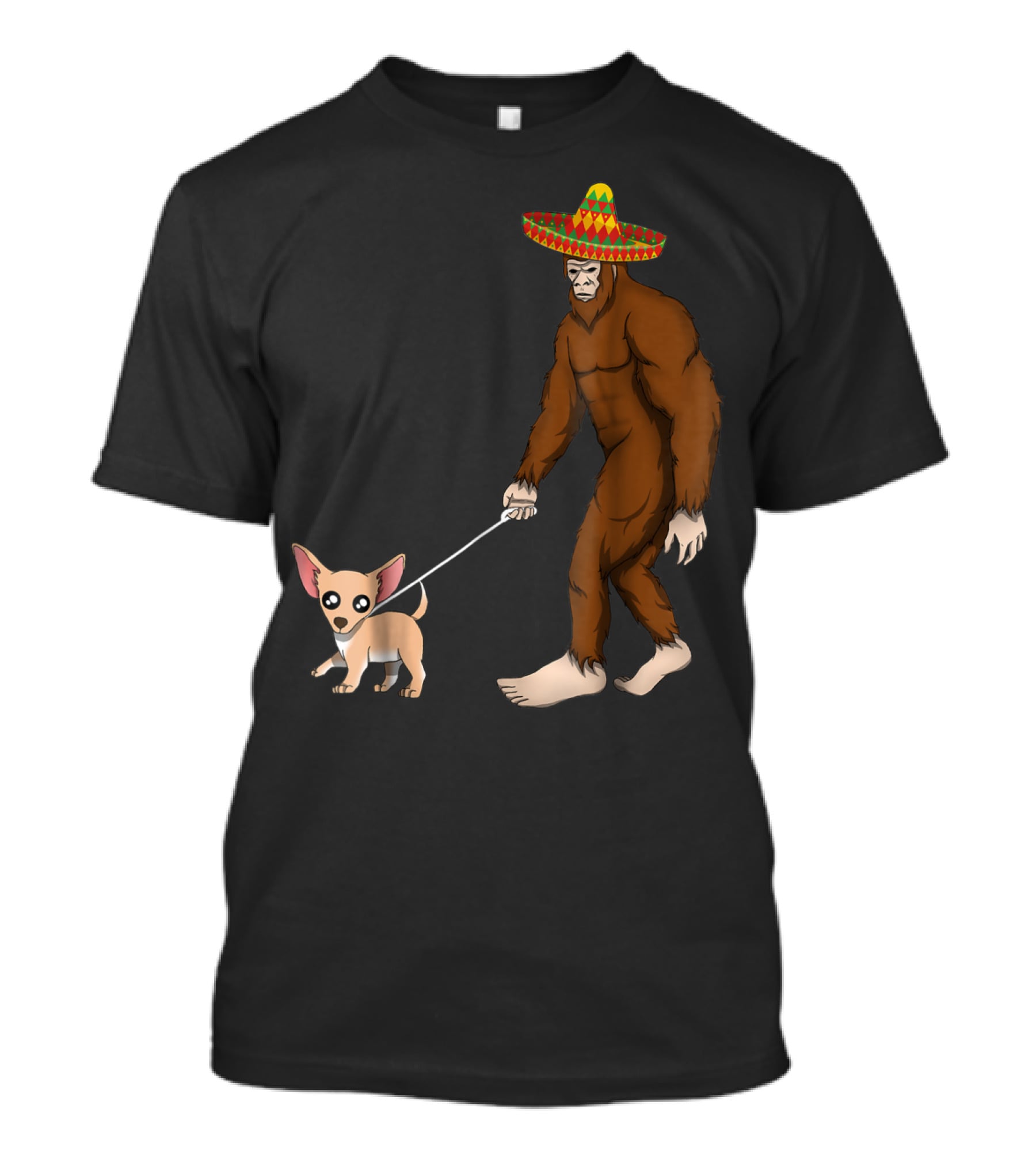 Bigfoot Sombrero Walking Chihuahua Cinco De Mayo T-Shirt