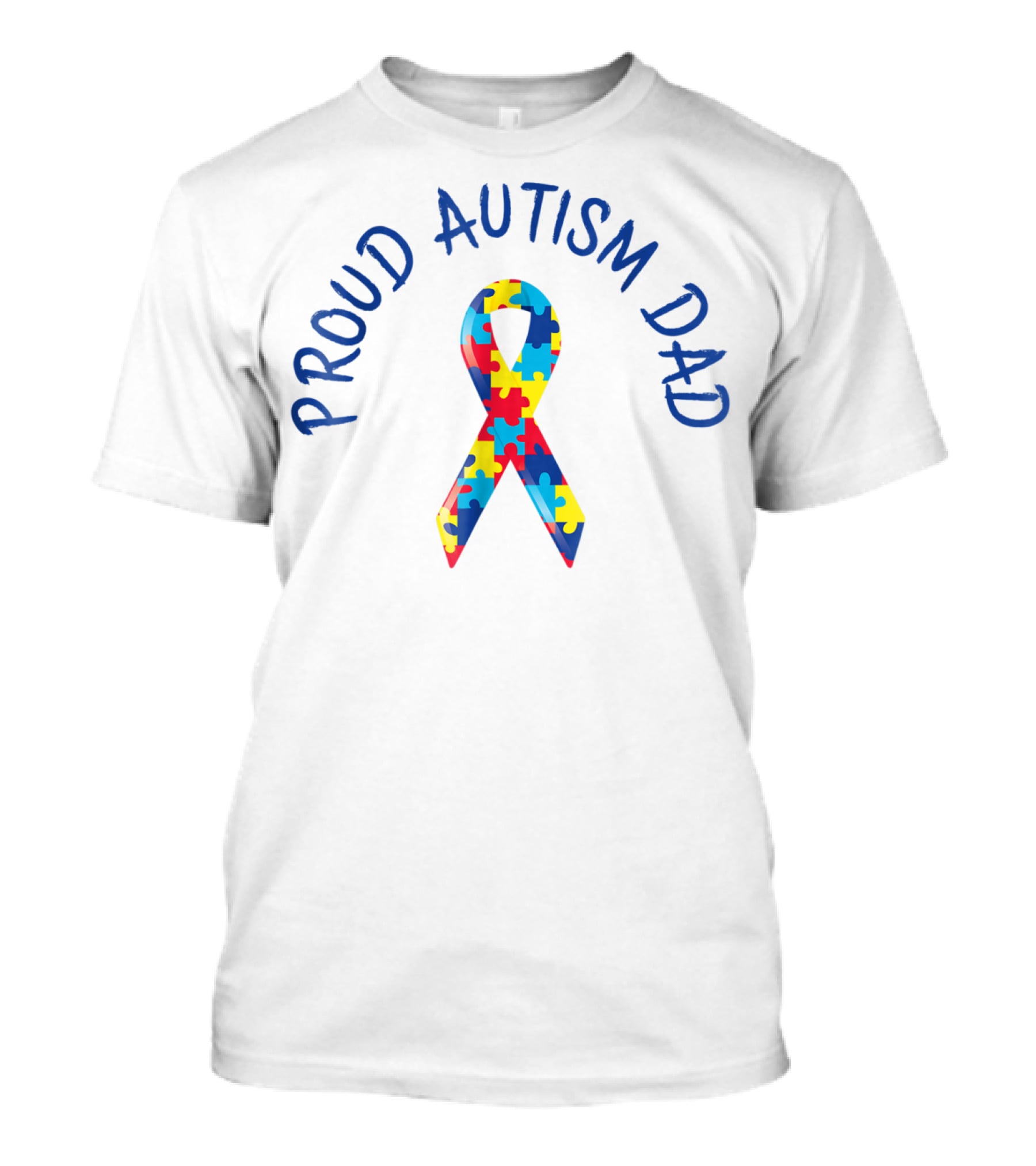 Proud Autism Dad Puzzle Ribbon Tee Men Grandpa Papa Support T-Shirt