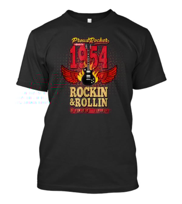 Proud Rocker Made In 1954 Rockin And Rollin Flaming Wing Guitar Since 1954 T-Shirt