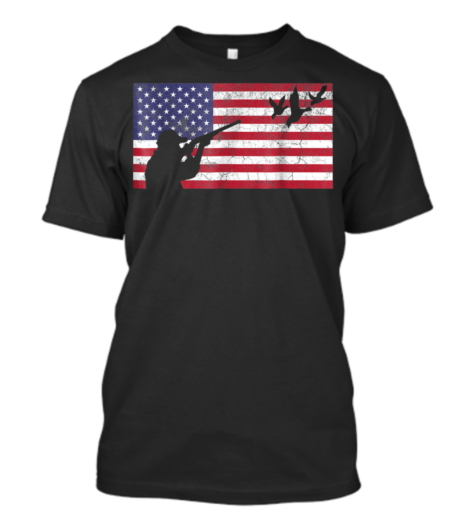 American Flag Goose Hunter Dad Silhouette With Flying Geese T-Shirt