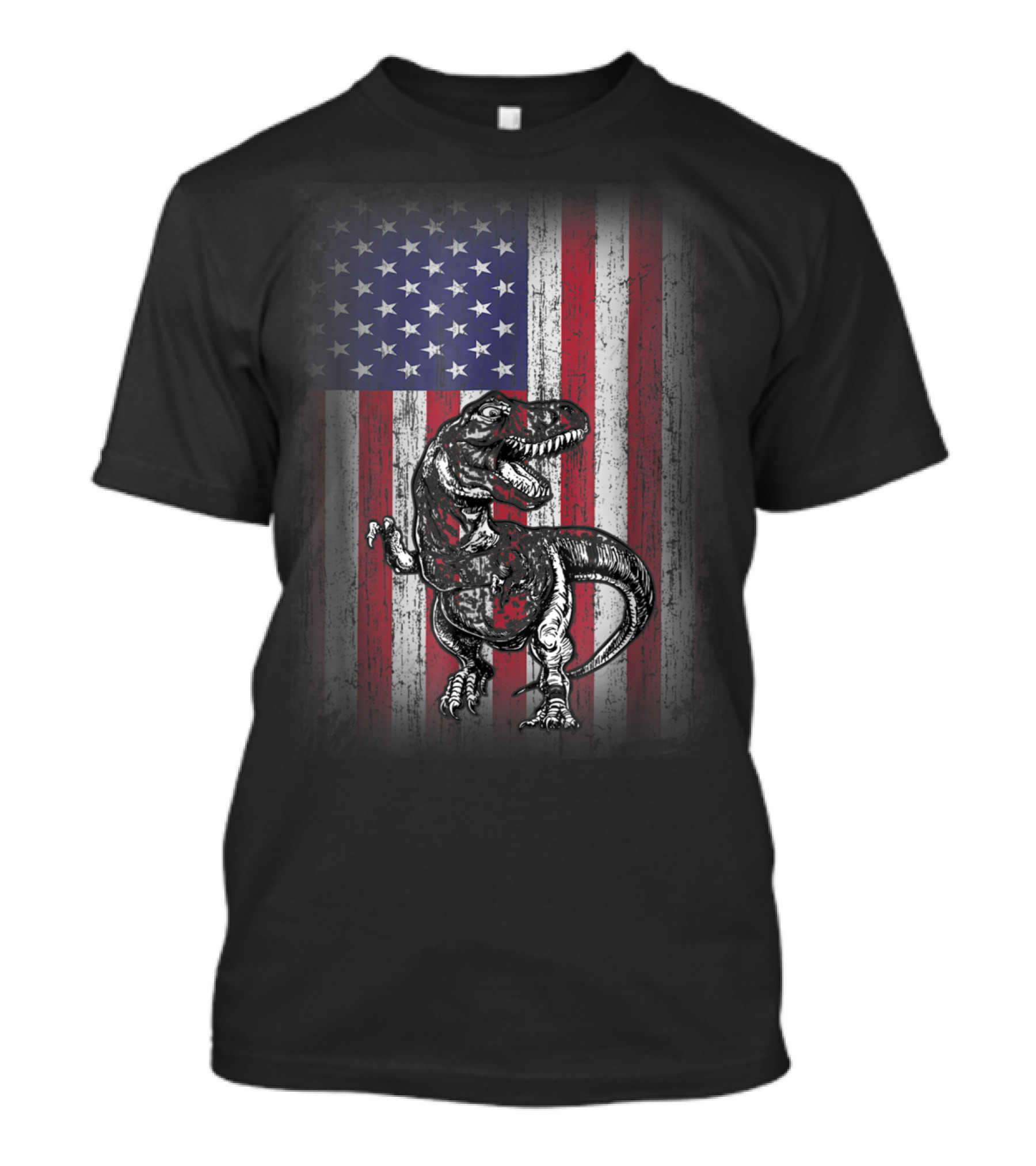 Dinosaur Rex Patriotic American Flag First Time Dad T-Shirt