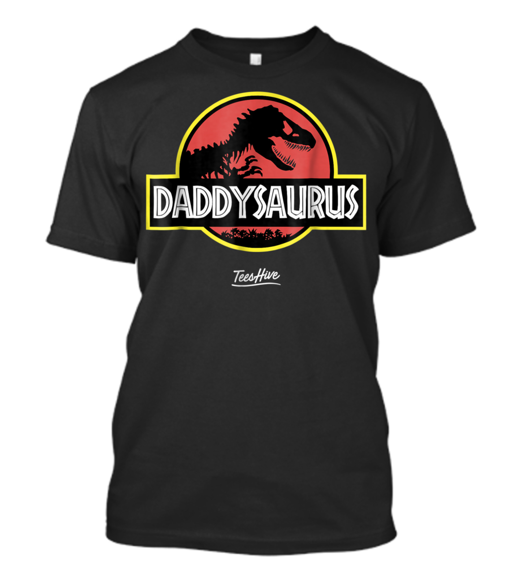 Daddysaurus Funny Daddy Dinosaur Pun Parody TeesHive Jurassic T-Shirt