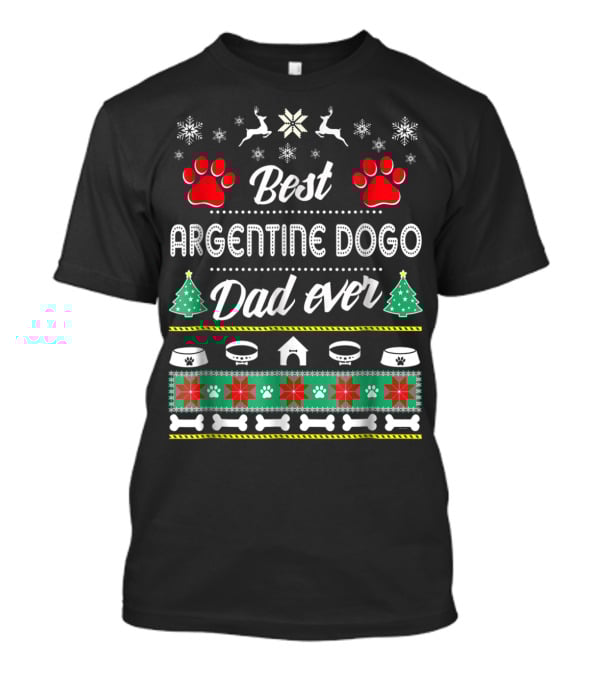 Best Argentine Dogo Dad Ever Christmas Paws Snowflakes Trees T-Shirt