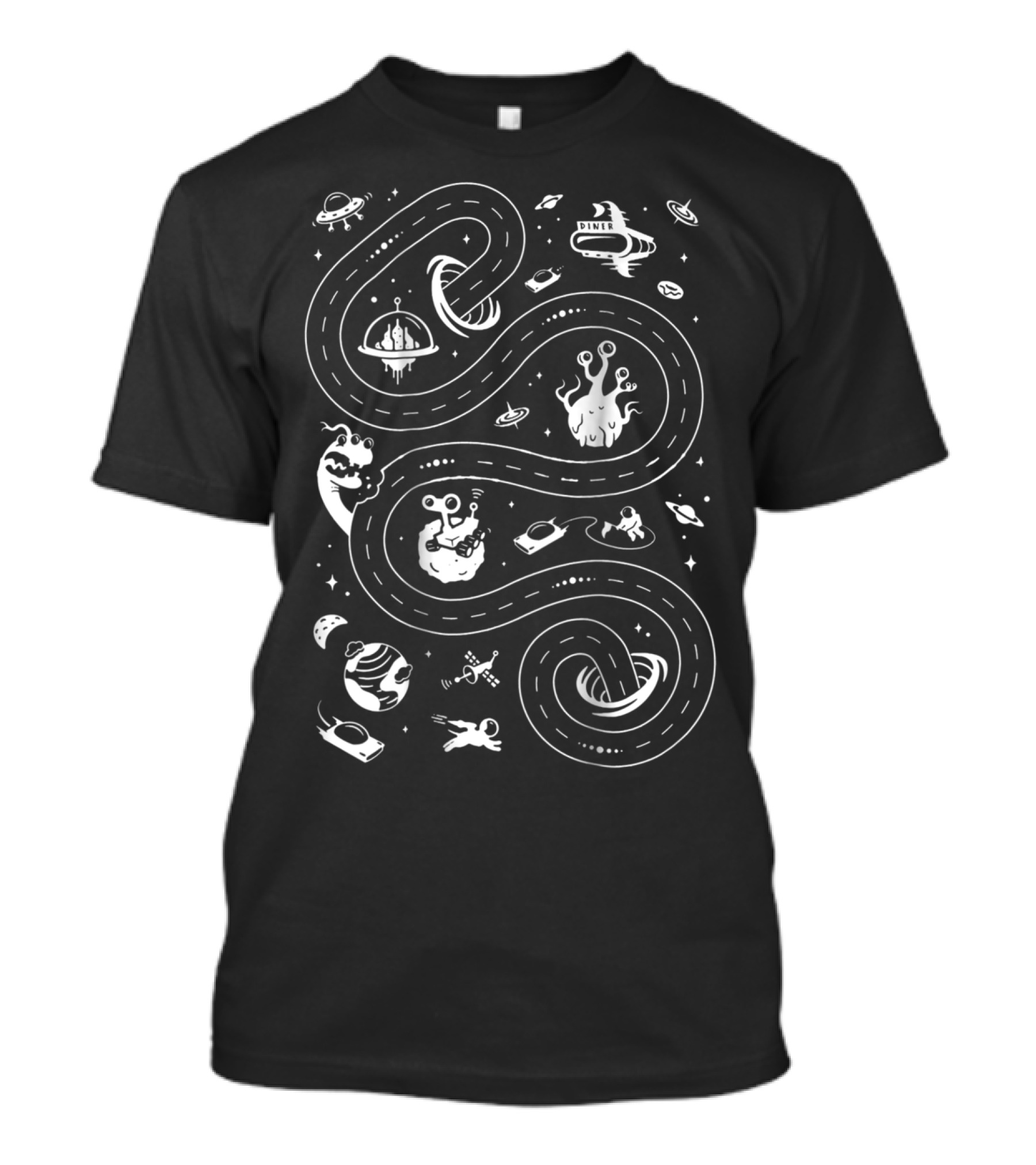 Dad Alien Race Track With Flying Saucers And Space Creatures T-Shirt
