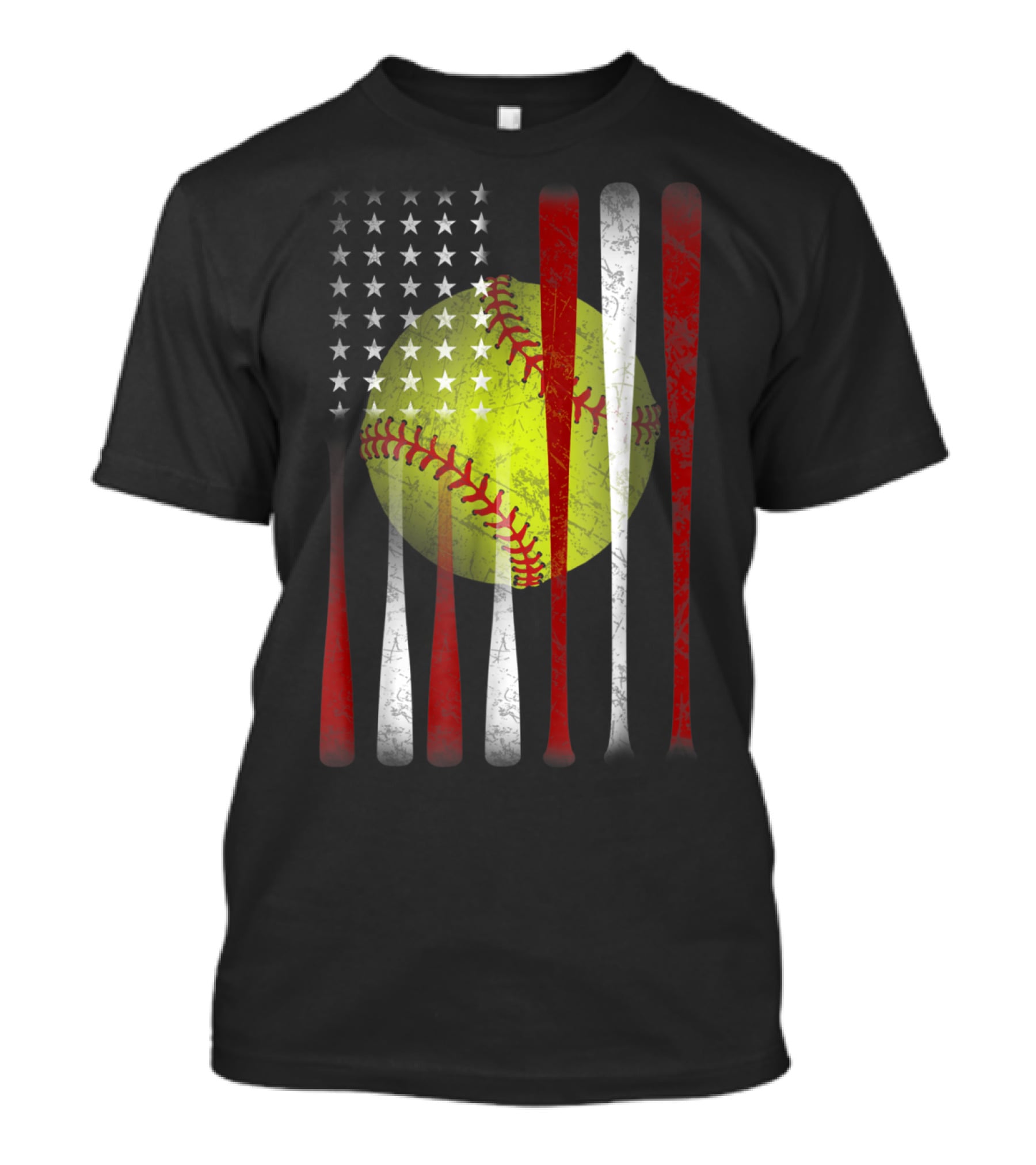 American Flag Softball Vintage Distressed US Flag Bat T-Shirt