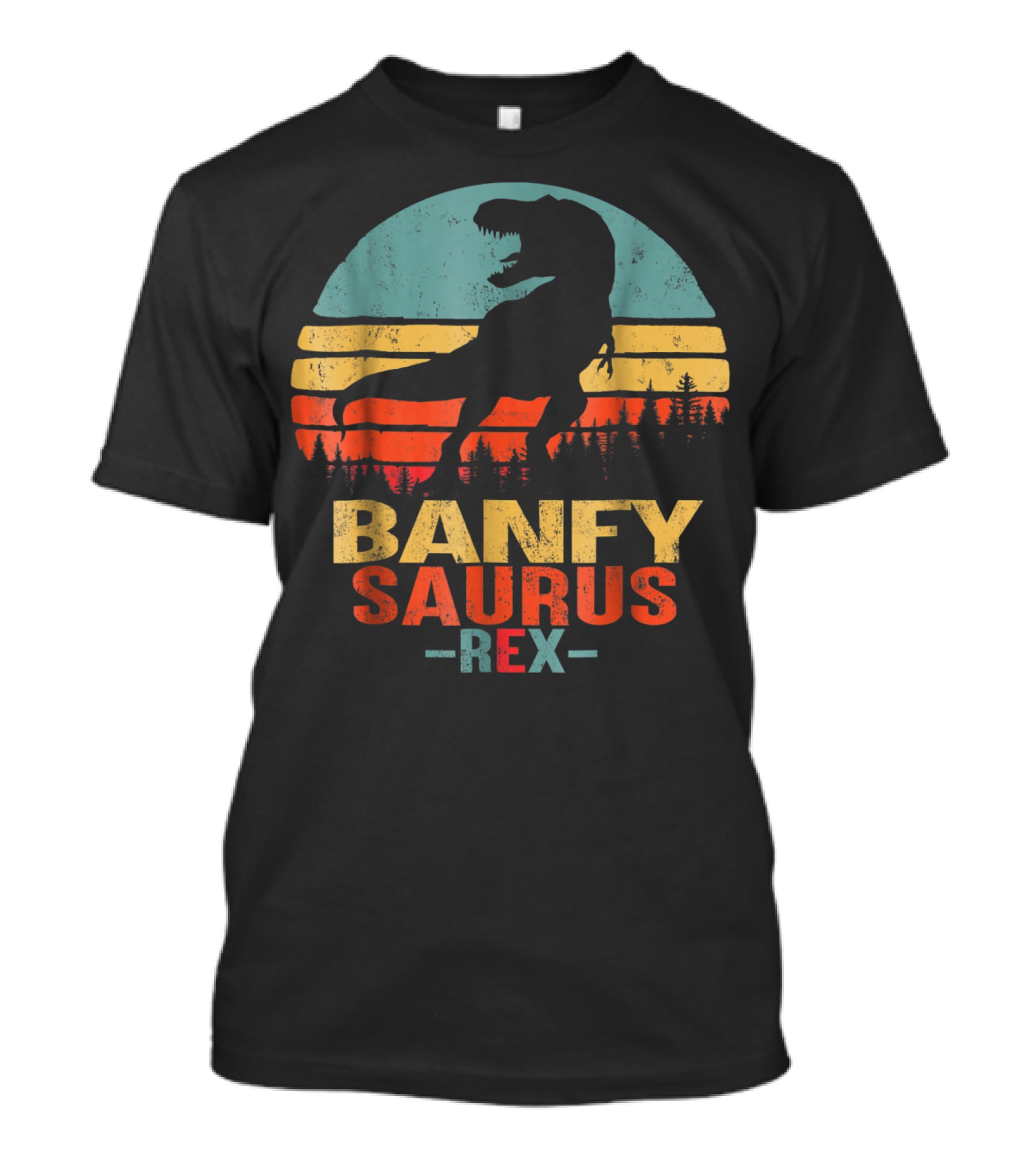 Banfysaurus Rex Dinosaur Men Dad36 Retro Sunset T-Shirt