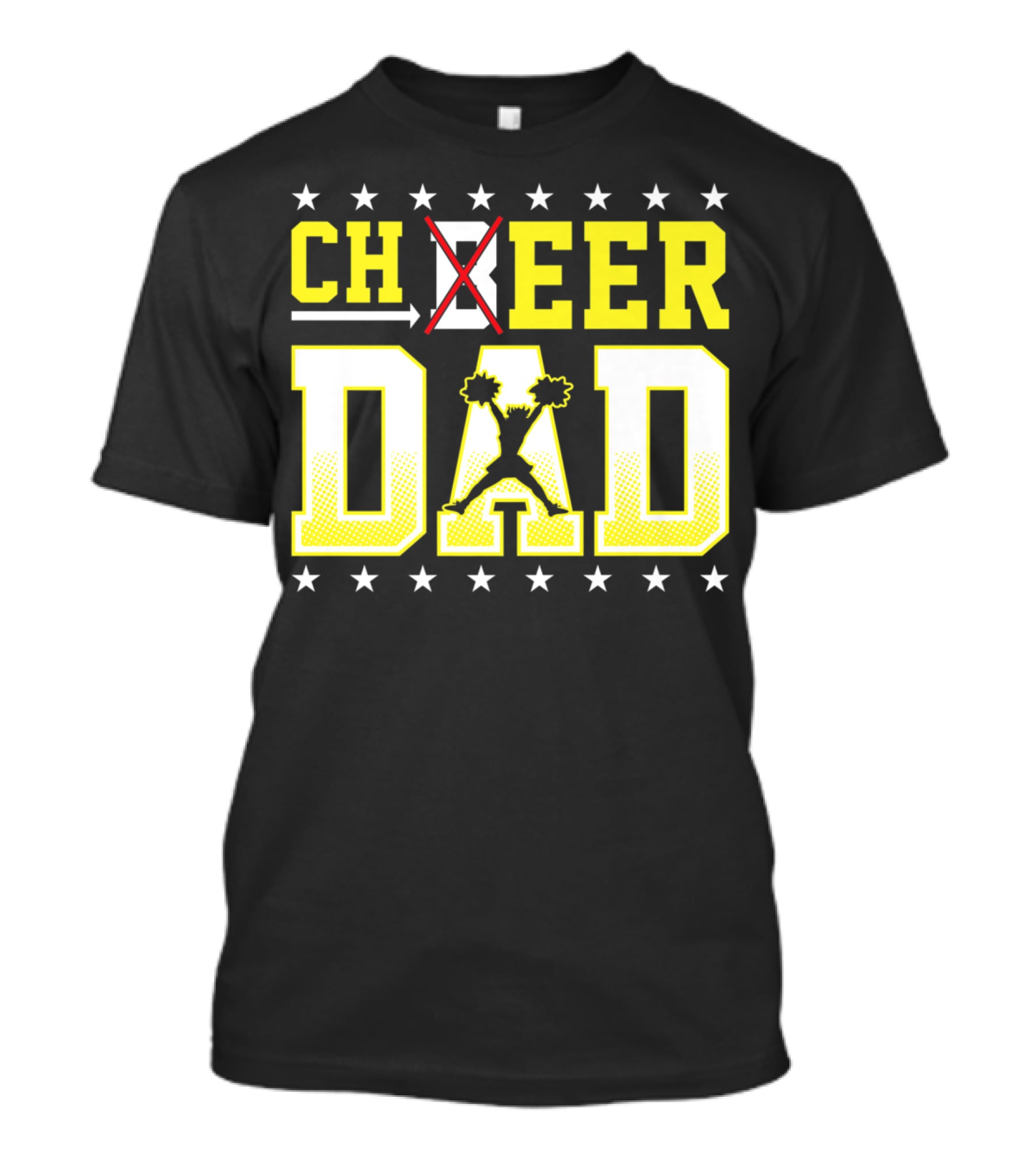 Cheer Dad Beer Dad Bold Text Stars Pom-Pom T-Shirt