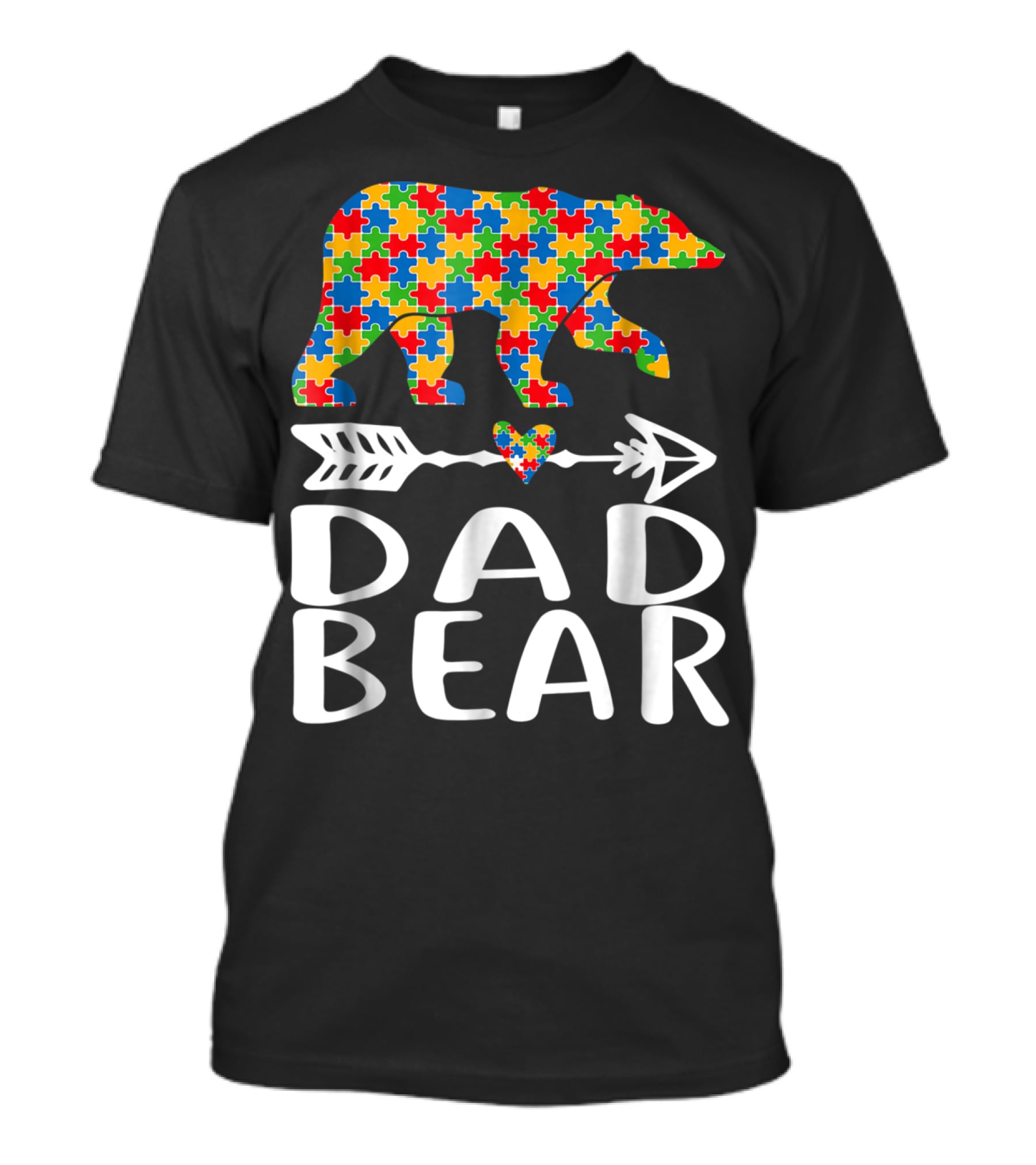 Autism Awareness Bear Puzzle Dad Arrow Heart Family T-Shirt