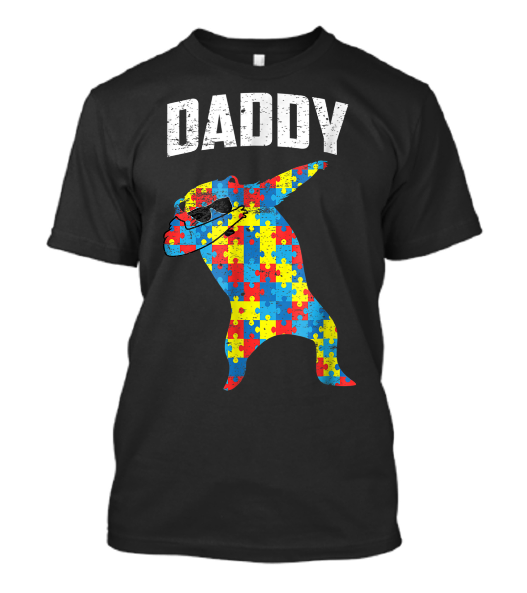 Daddy Bear Autism Puzzle Pattern Dabbing Glasses T-Shirt