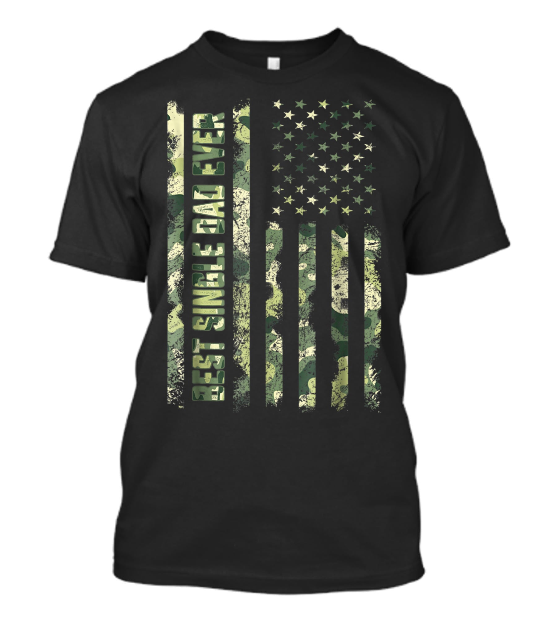 Best Single Dad Ever Camouflage American Flag T-Shirt
