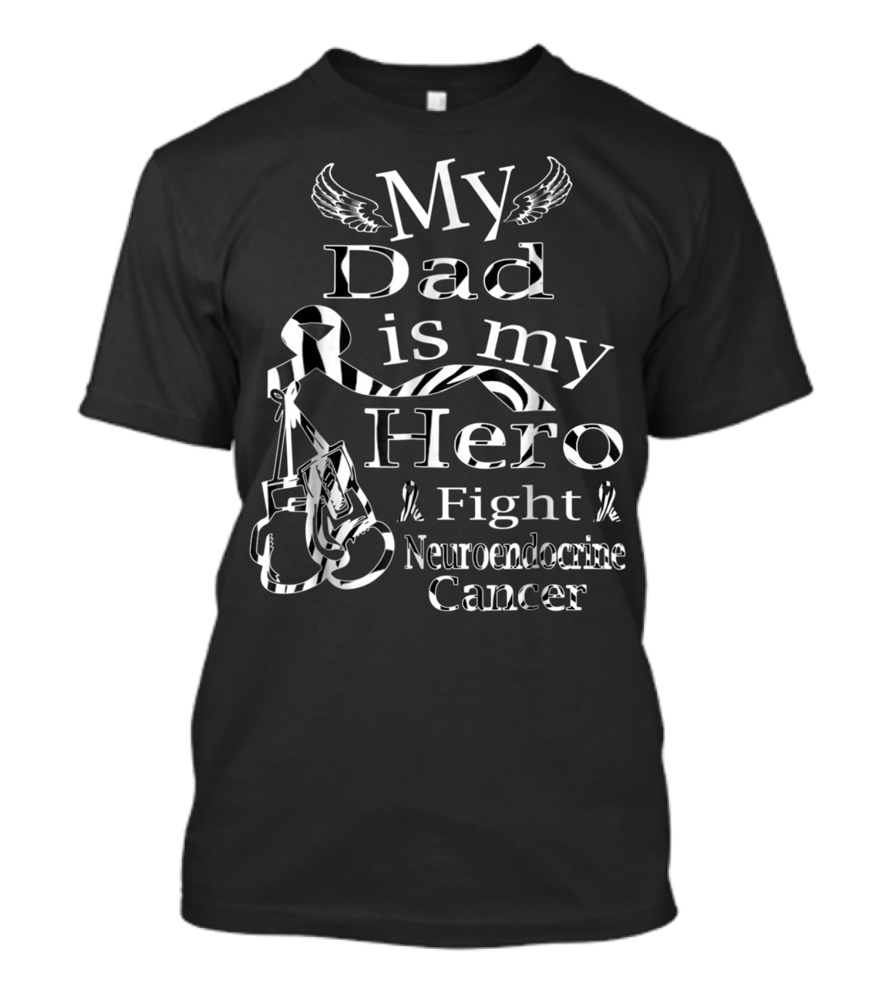 My Dad Is My Hero Fight Neuroendocrine Cancer Zebra Ribbon Boxing Gloves T-Shirt