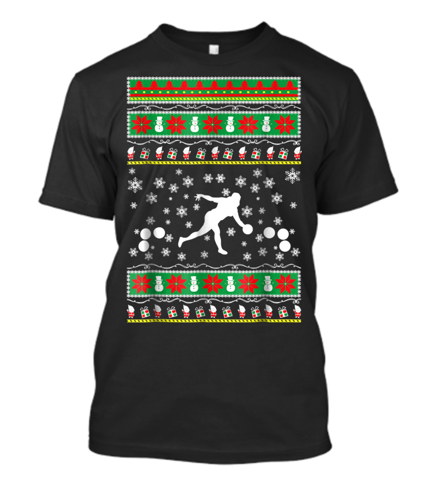 Bocce Ball Ugly Christmas Sweater Themed Dad25 Holiday Snowflakes And Presents T-Shirt
