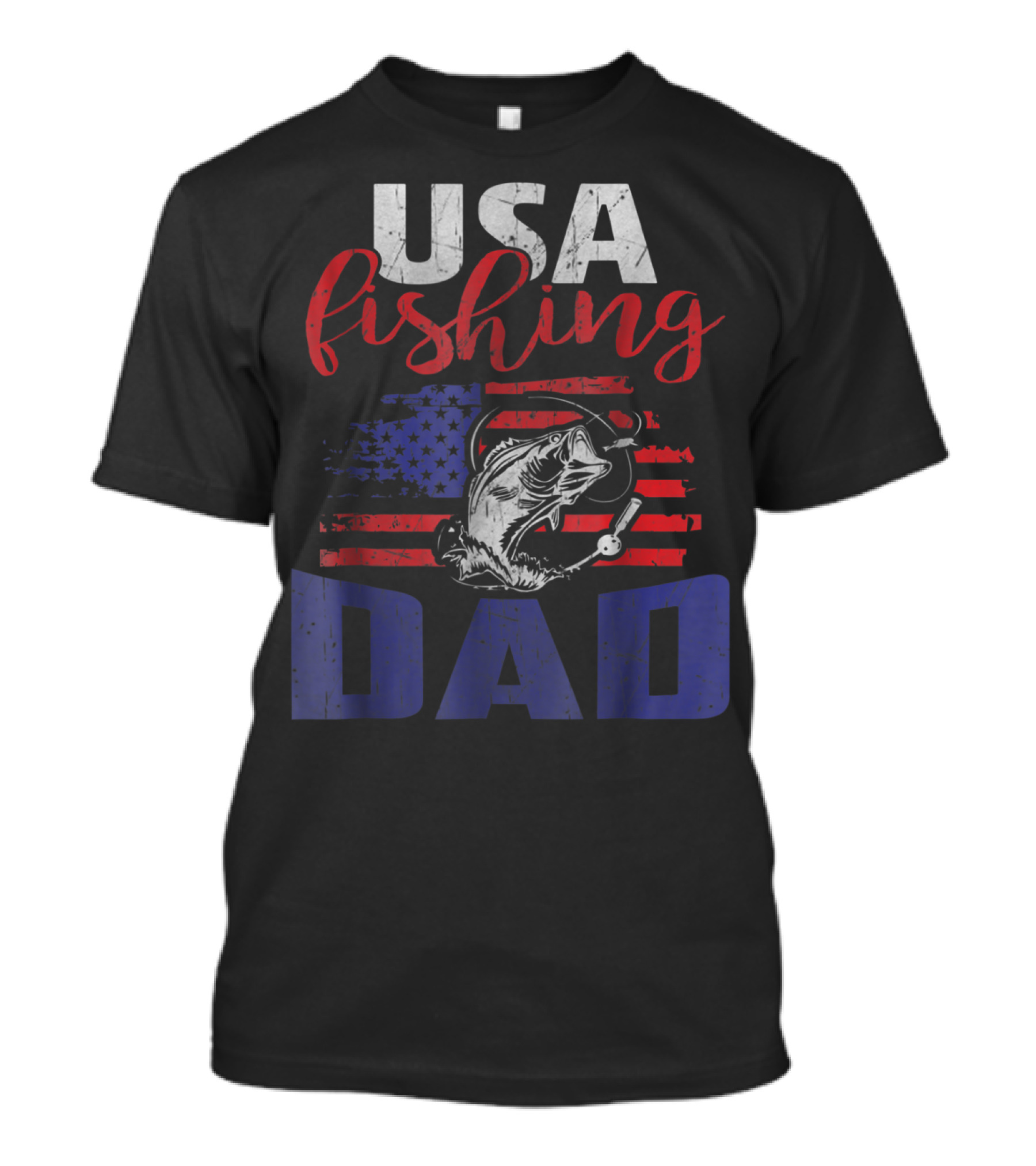 USA Fishing Dad American Flag Bass Fish T-Shirt