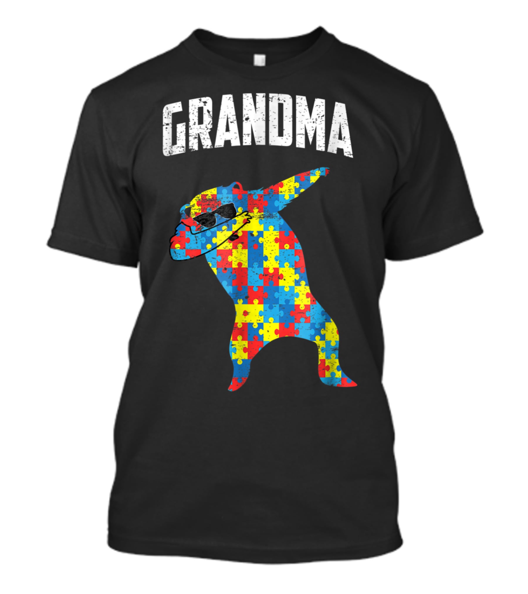Autism Grandma Bear Dabbing Puzzle Glasses T-Shirt