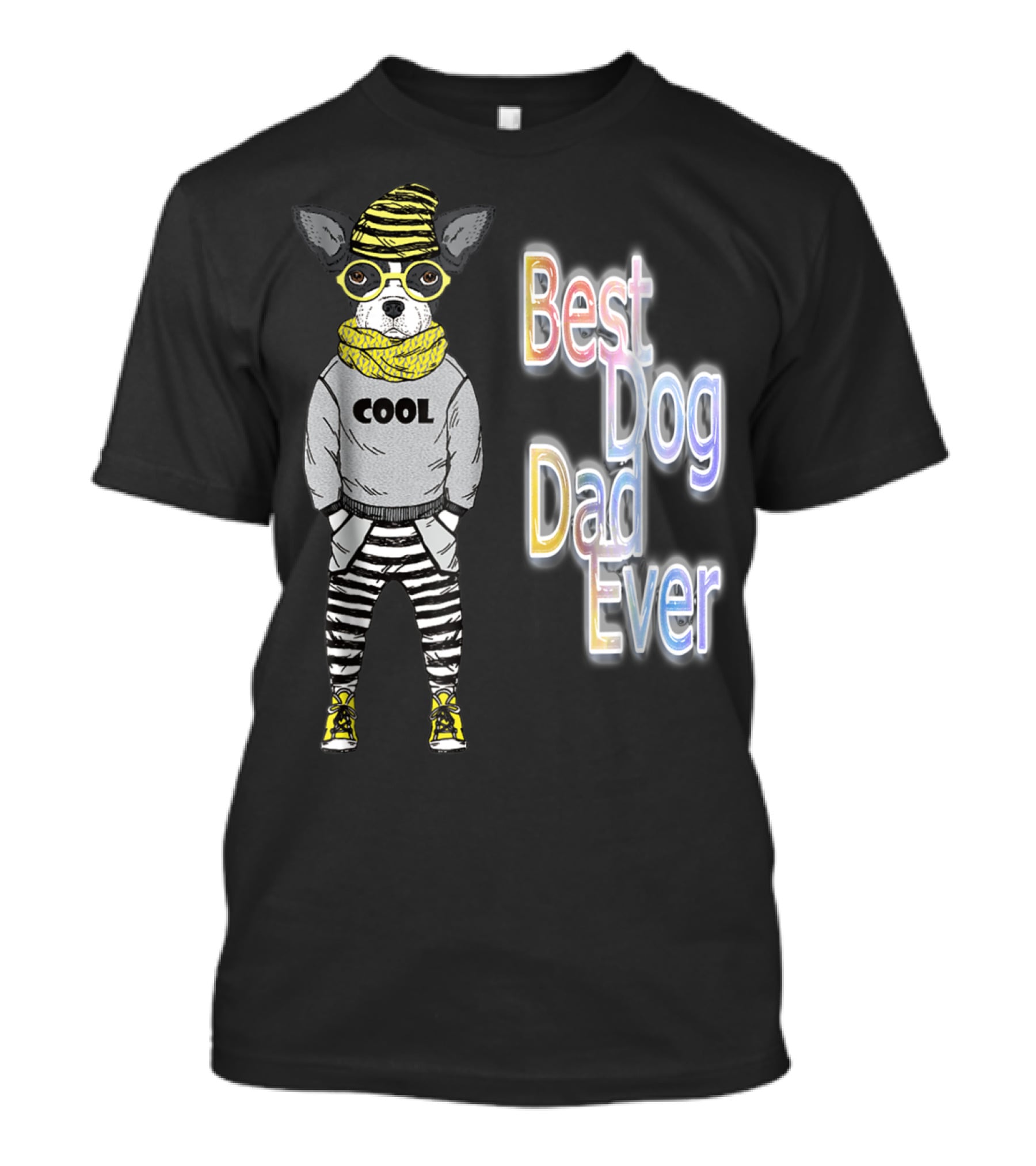 Best Dog Dad Ever Cool Fashionable Dog In Striped Pants And Glasses T-Shirt
