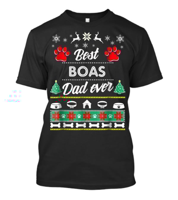Best Boas Dad Ever Christmas Paw Prints Snowflakes Dog Bowls And Trees T-Shirt