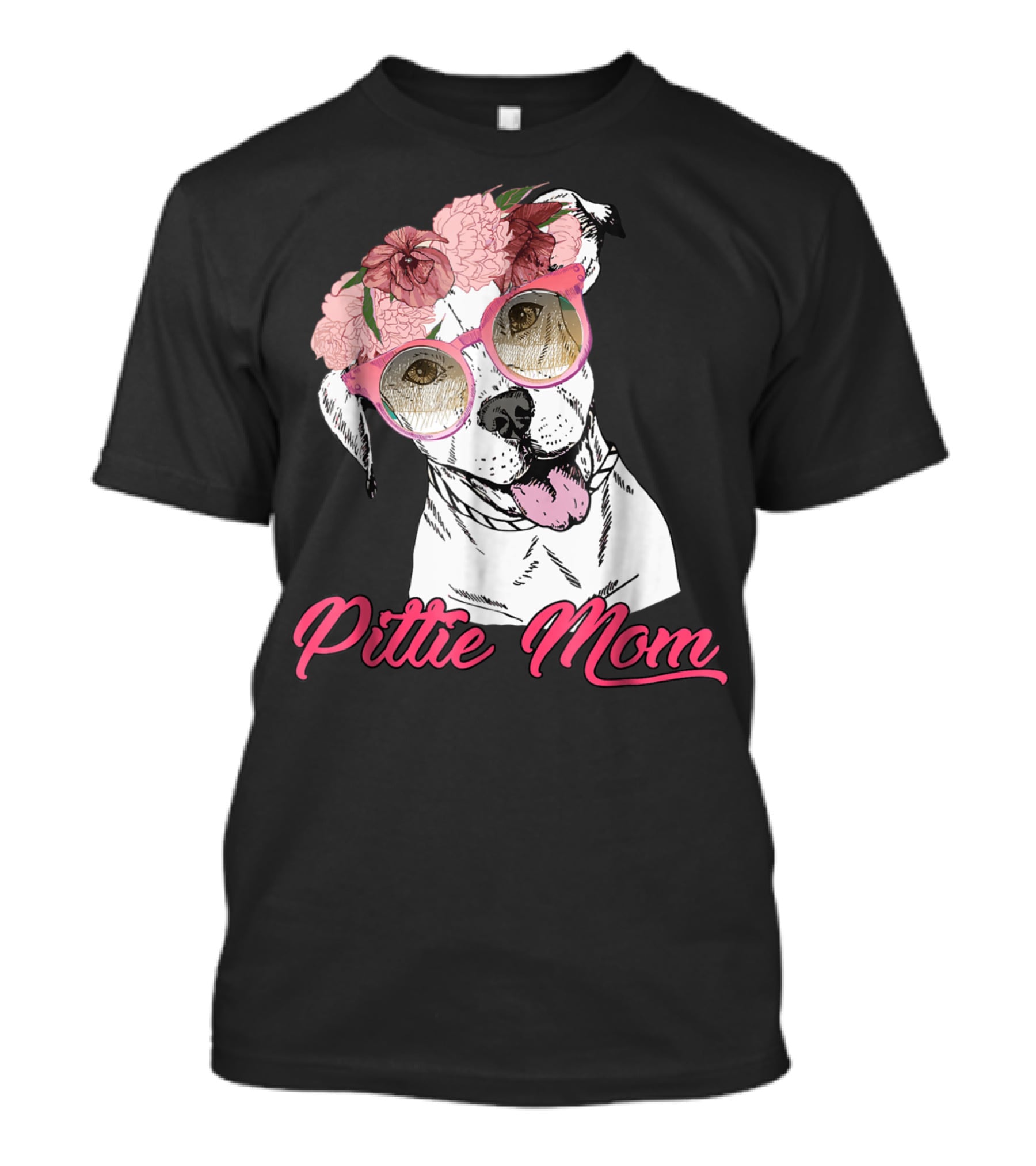 Pittie Mom With Flower Crown And Sunglasses Pitbull T-Shirt