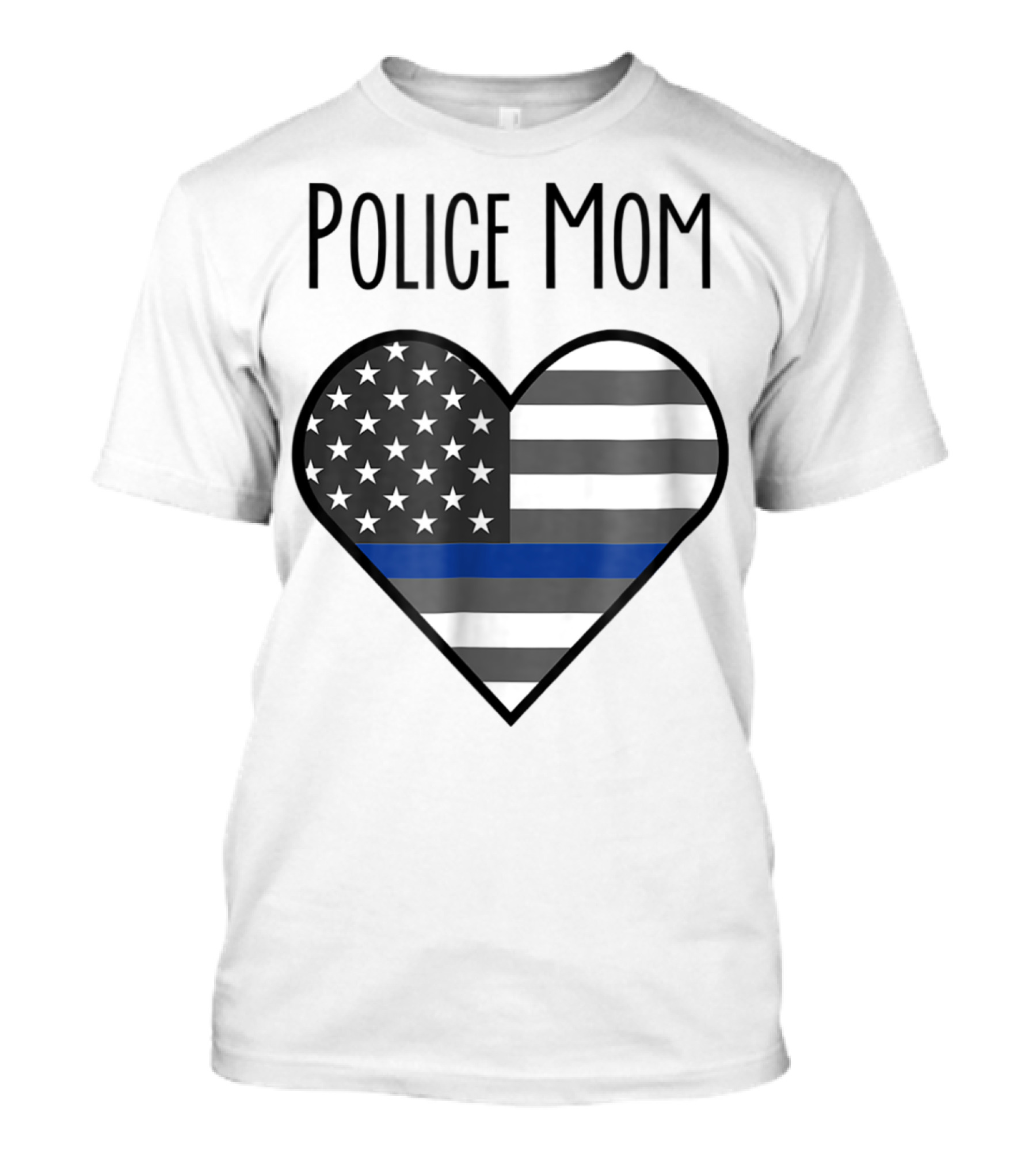 Police Mom Heart Thin Blue Line American Flag T-Shirt