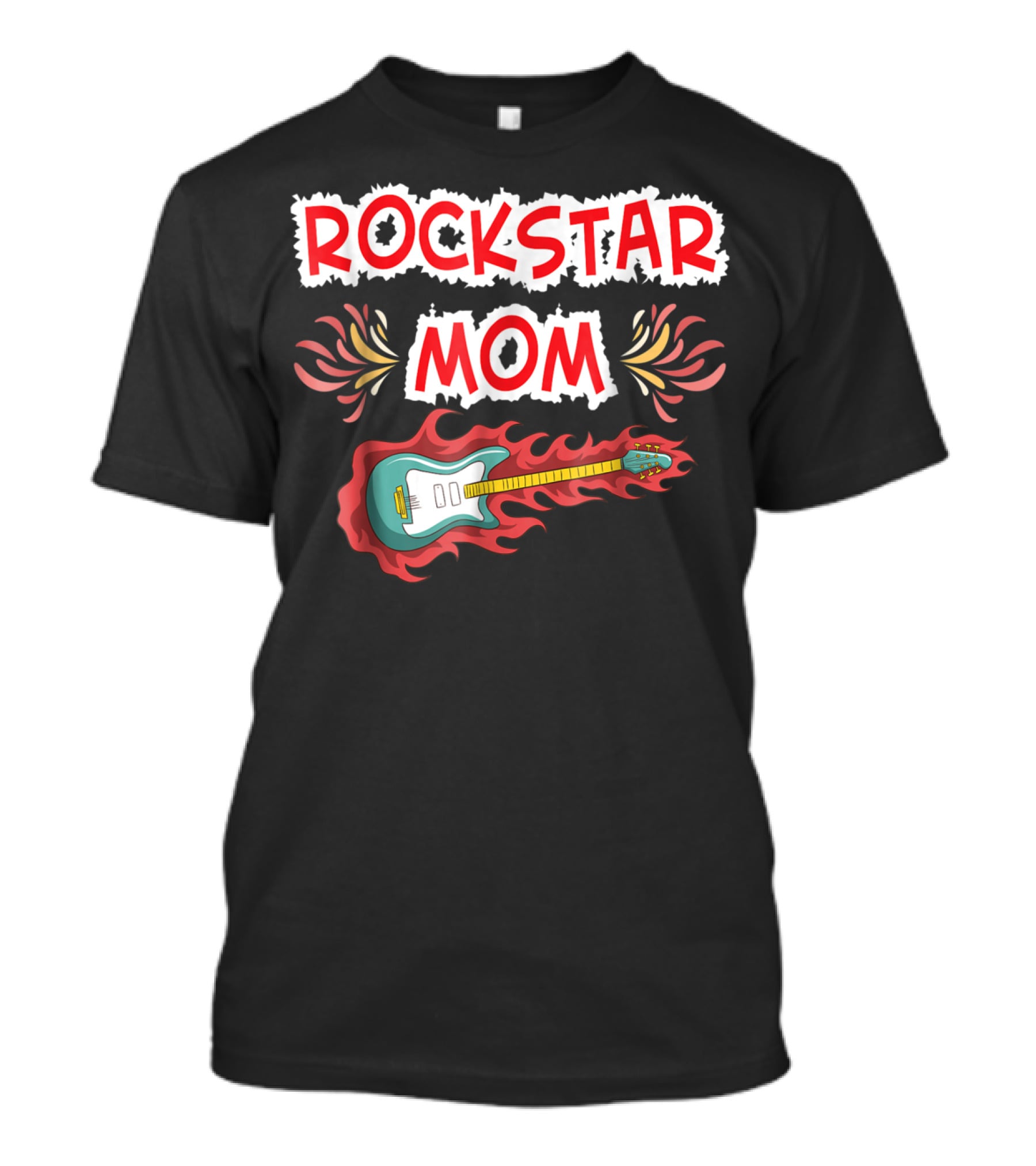 Rockstar Mom Electric Guitar Fire Design Rock Fan T-Shirt