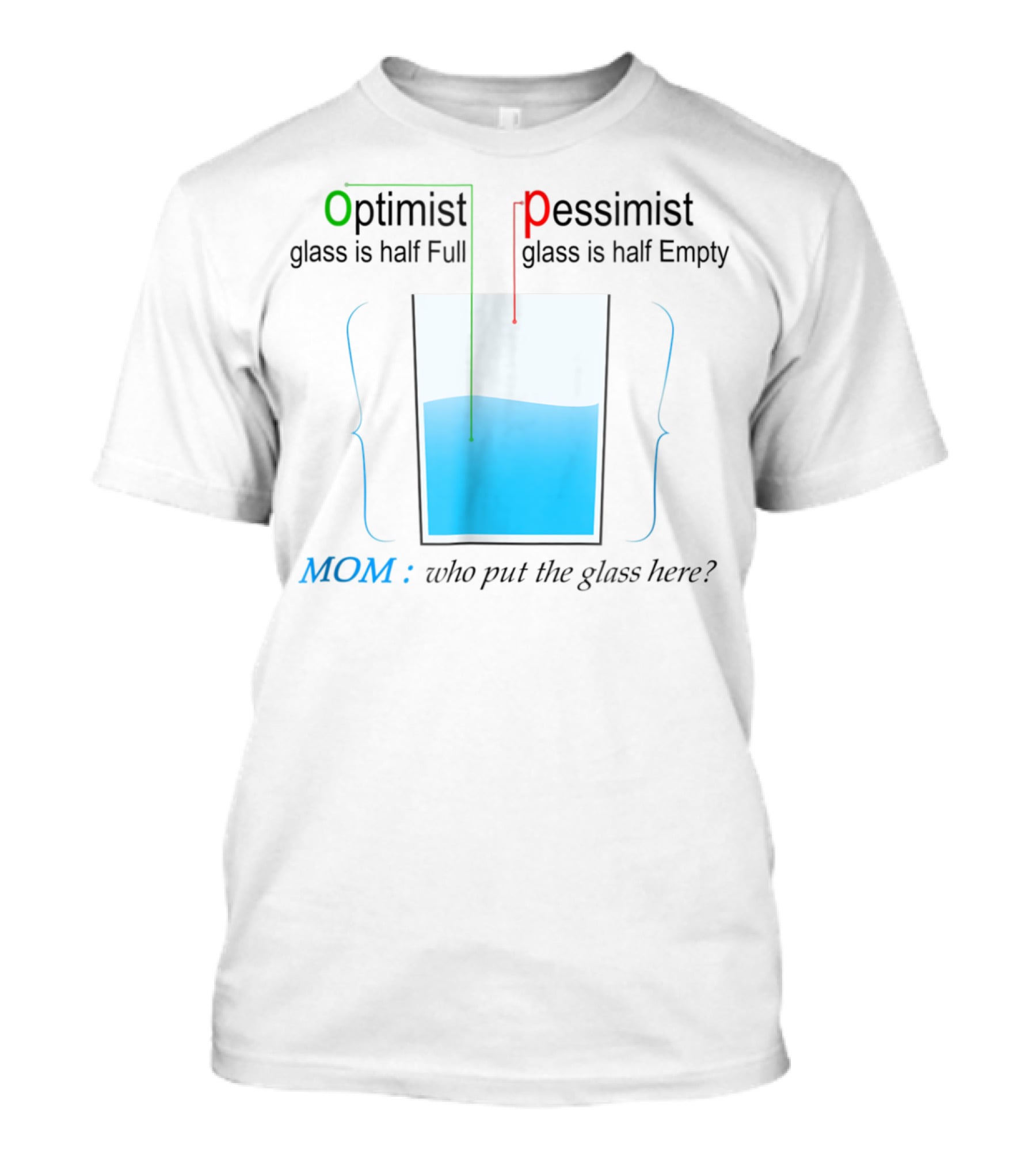 Optimist Pessimist Mom Who Put The Glass Here? T-Shirt