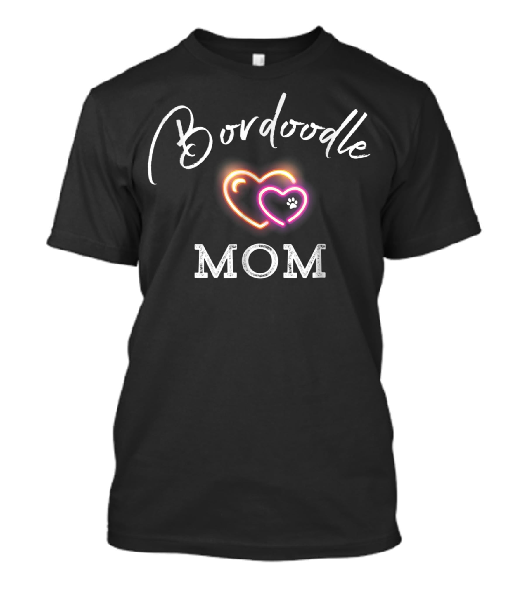 Bordoodle Mom Neon Heart Paw Doodle Lover T-Shirt